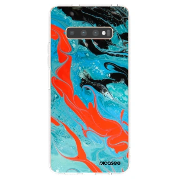 Picasee silikonska prozirna maskica za Samsung Galaxy S10 Plus G975 - Blue Magma