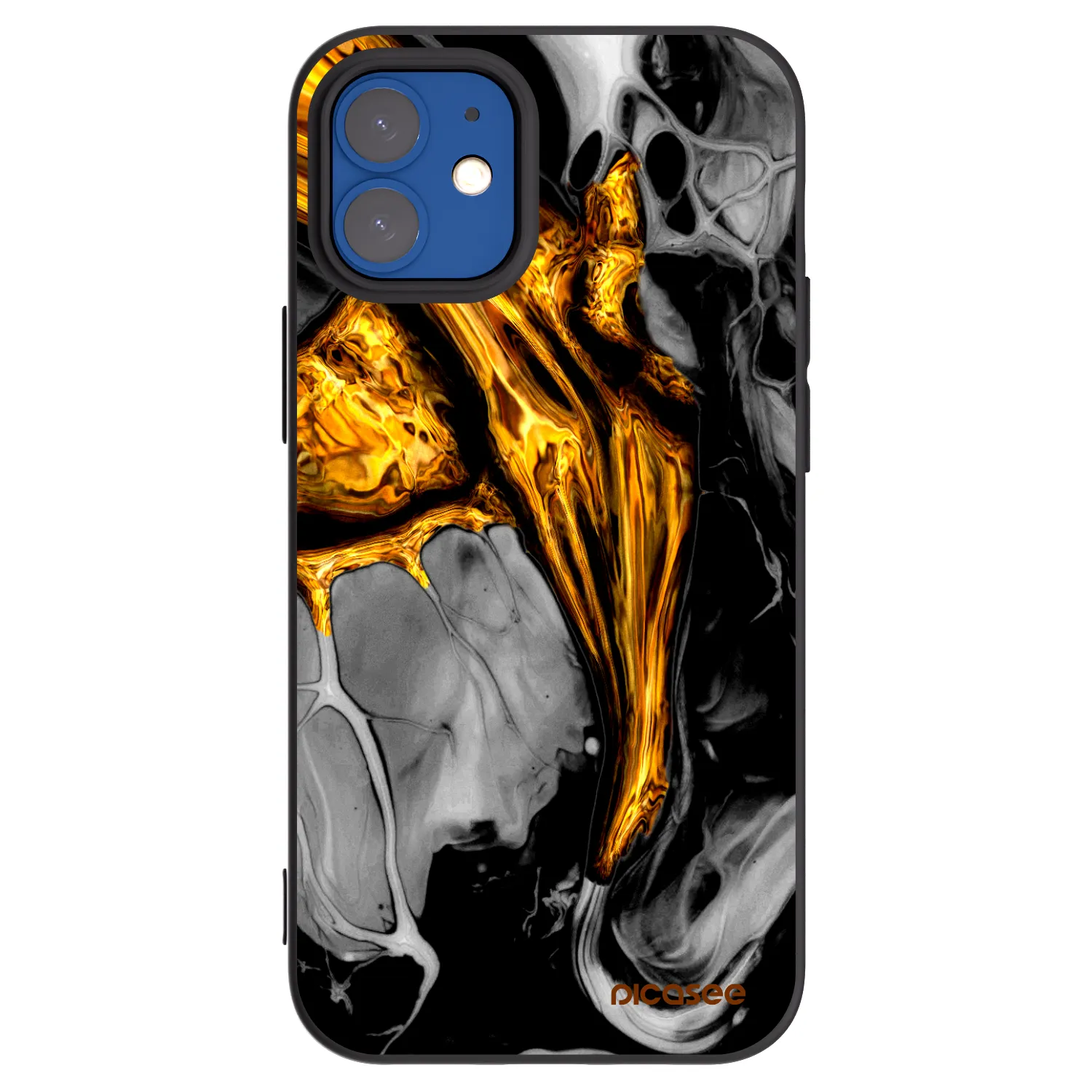 Picasee crna silikonska maskica za Apple iPhone 12 mini - Black Gold