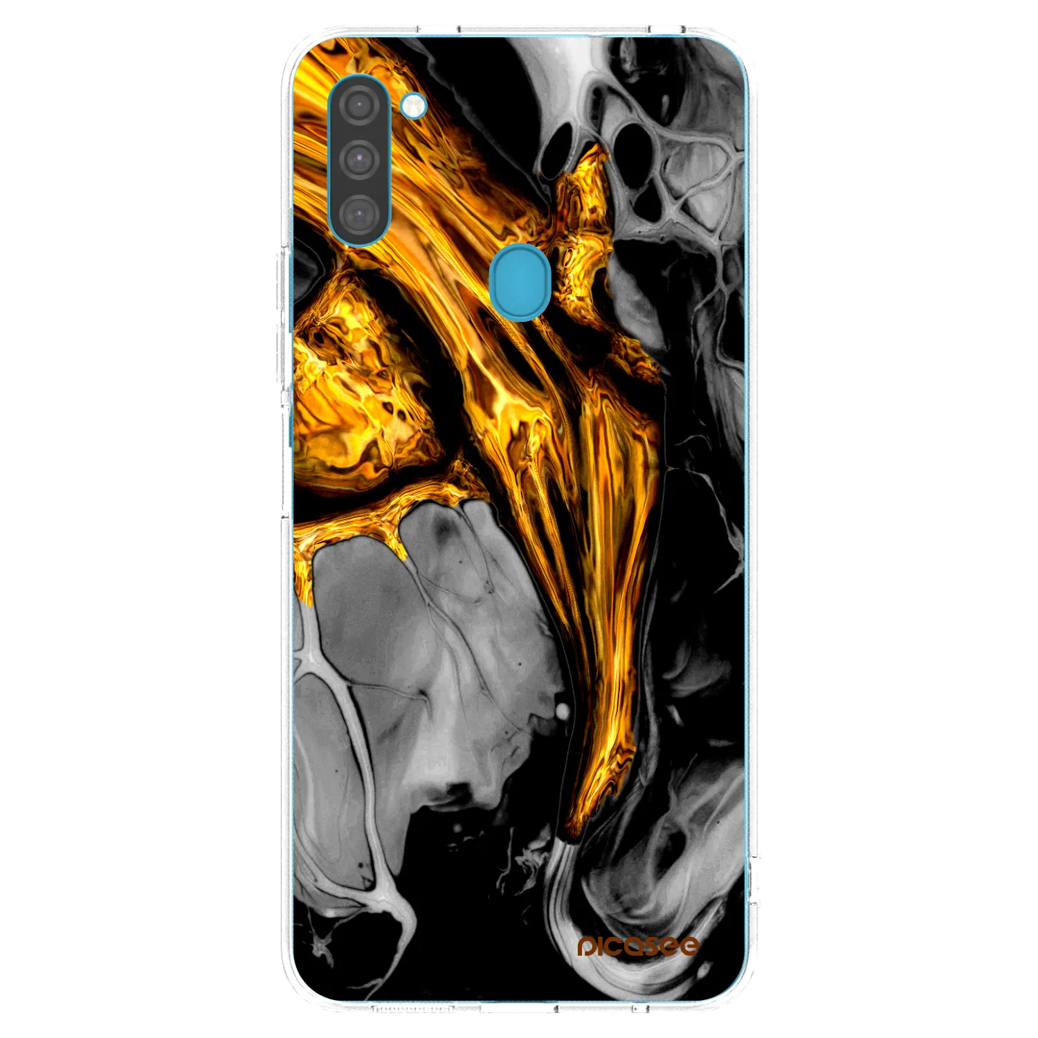 Picasee silikonska prozirna maskica za Samsung Galaxy M11 - Black Gold