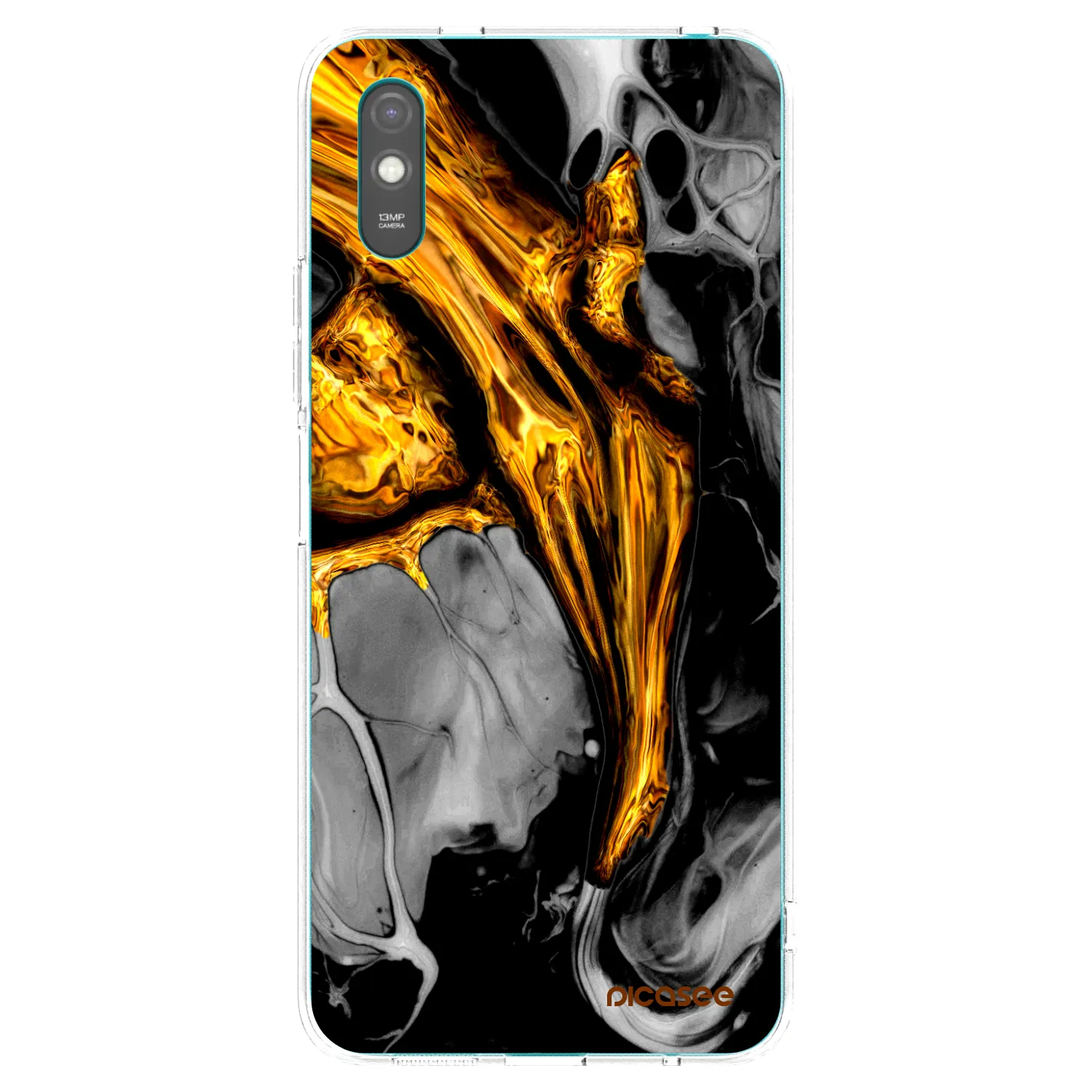 Picasee silikonska prozirna maskica za Xiaomi Redmi 9AT - Black Gold