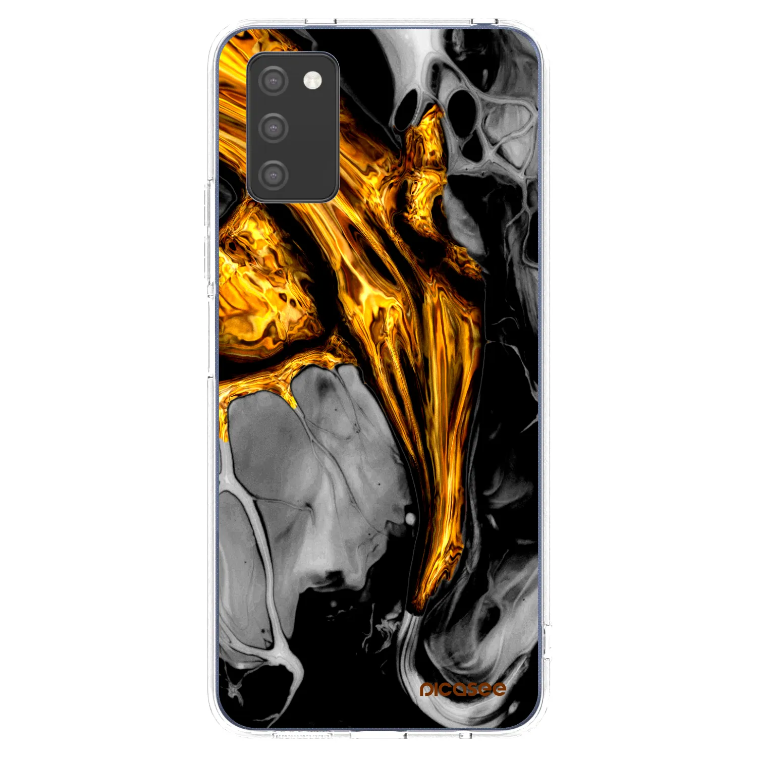 Picasee silikonska prozirna maskica za Samsung Galaxy A03s A037G - Black Gold