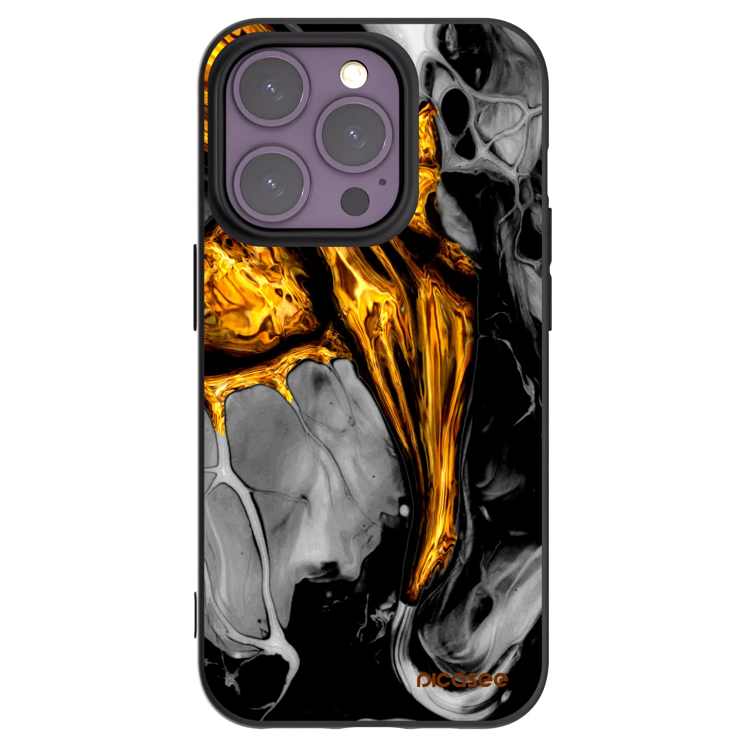 Picasee crna silikonska maskica za Apple iPhone 14 Pro - Black Gold