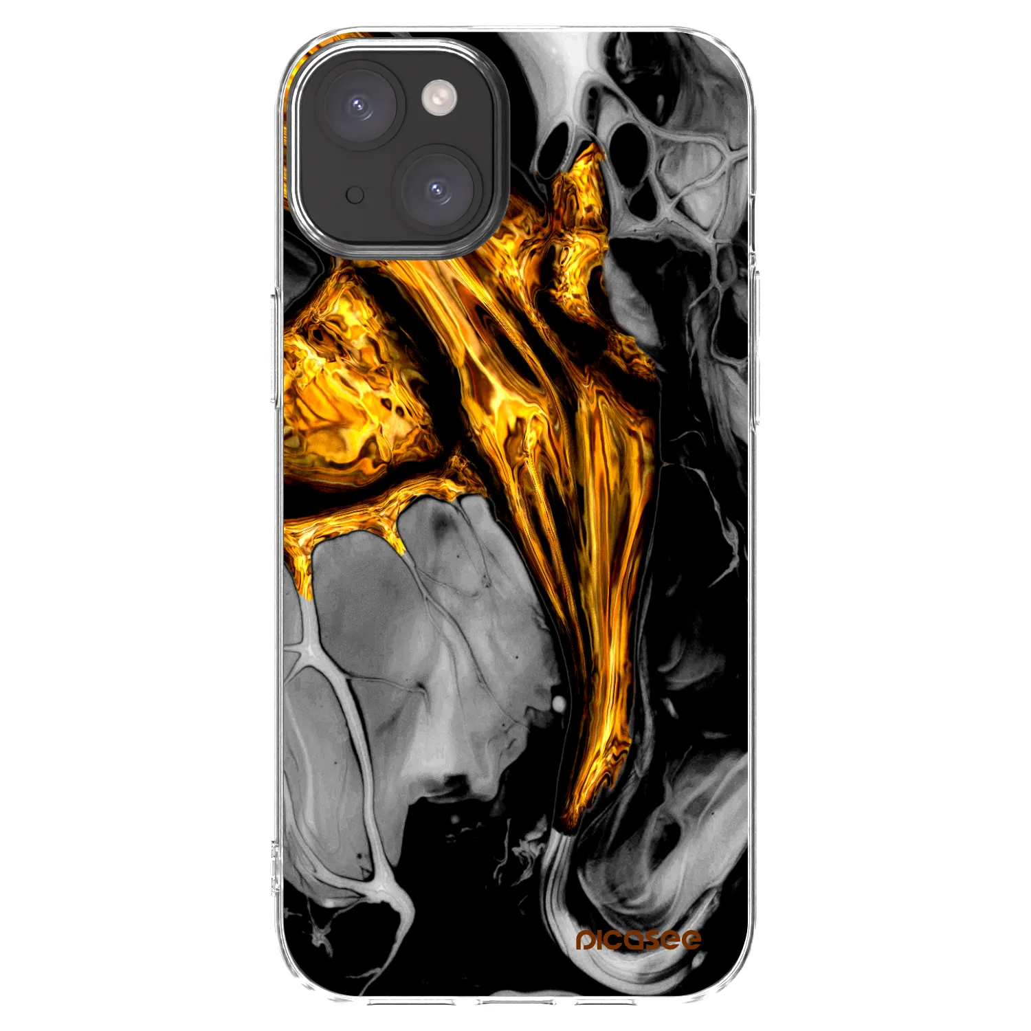 Picasee silikonska prozirna maskica za Apple iPhone 15 Plus - Black Gold