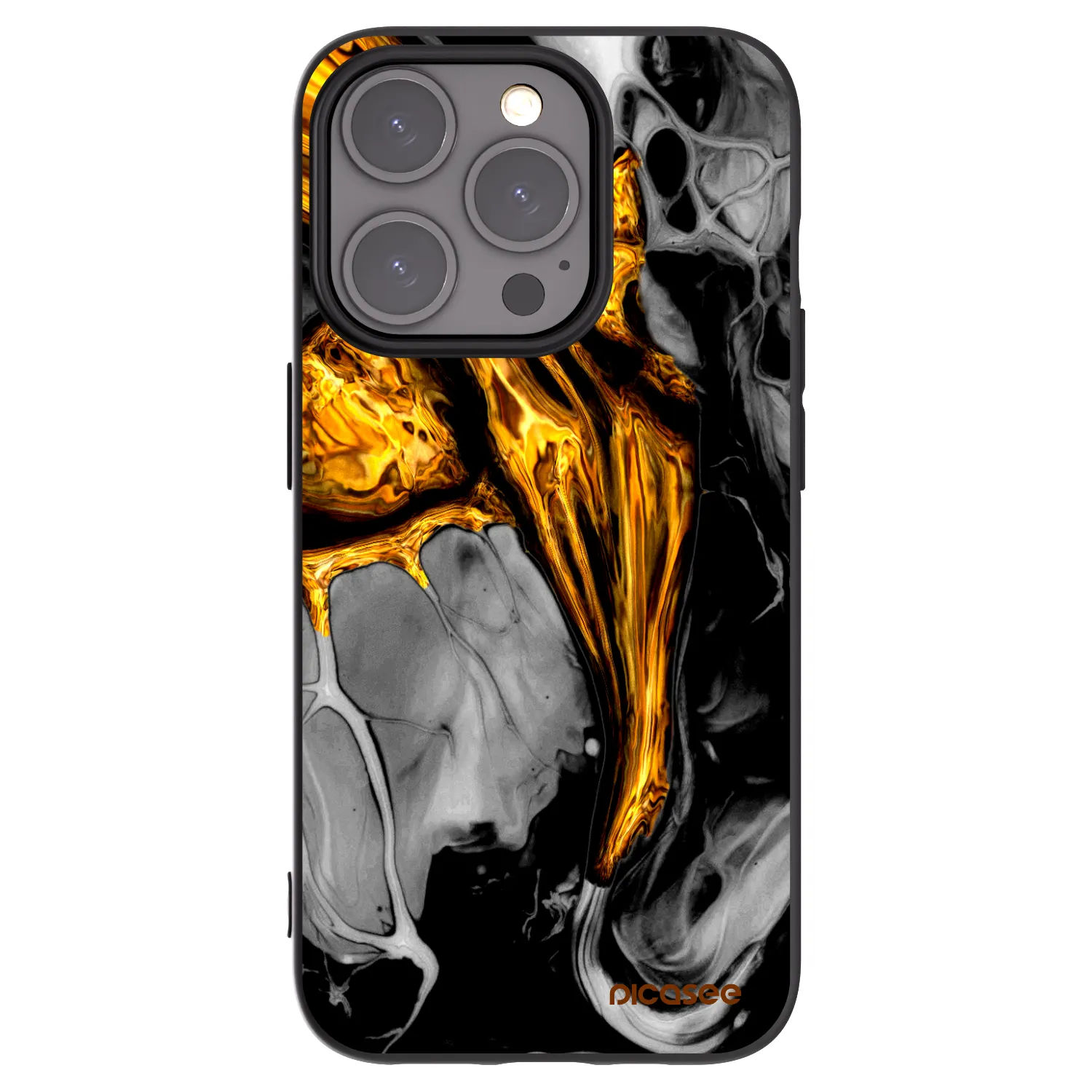 Picasee crna silikonska maskica za Apple iPhone 15 Pro - Black Gold
