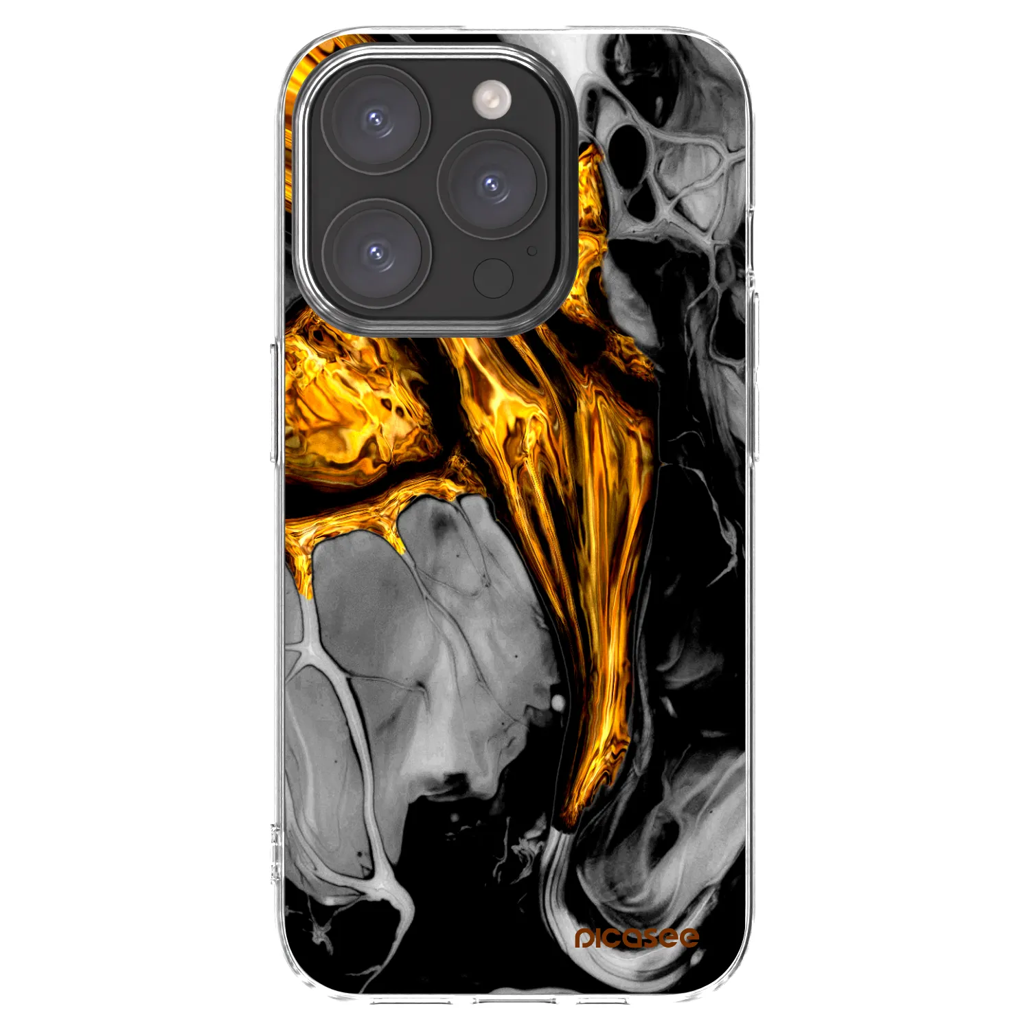Picasee silikonska prozirna maskica za Apple iPhone 15 Pro - Black Gold