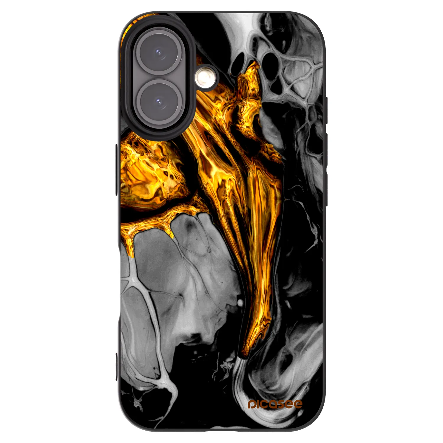Picasee crna silikonska maskica za Apple iPhone 16 - Black Gold