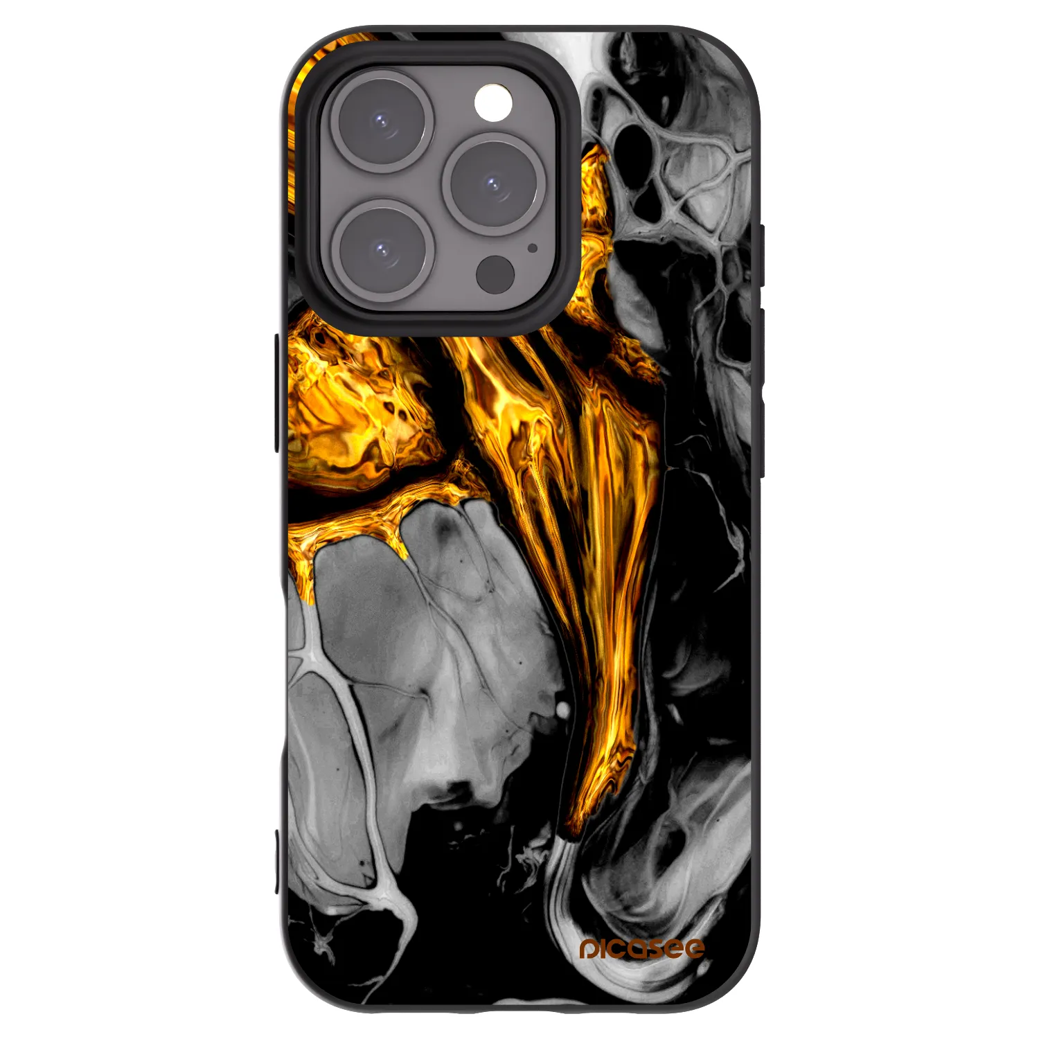 Picasee crna silikonska maskica za Apple iPhone 16 Pro - Black Gold