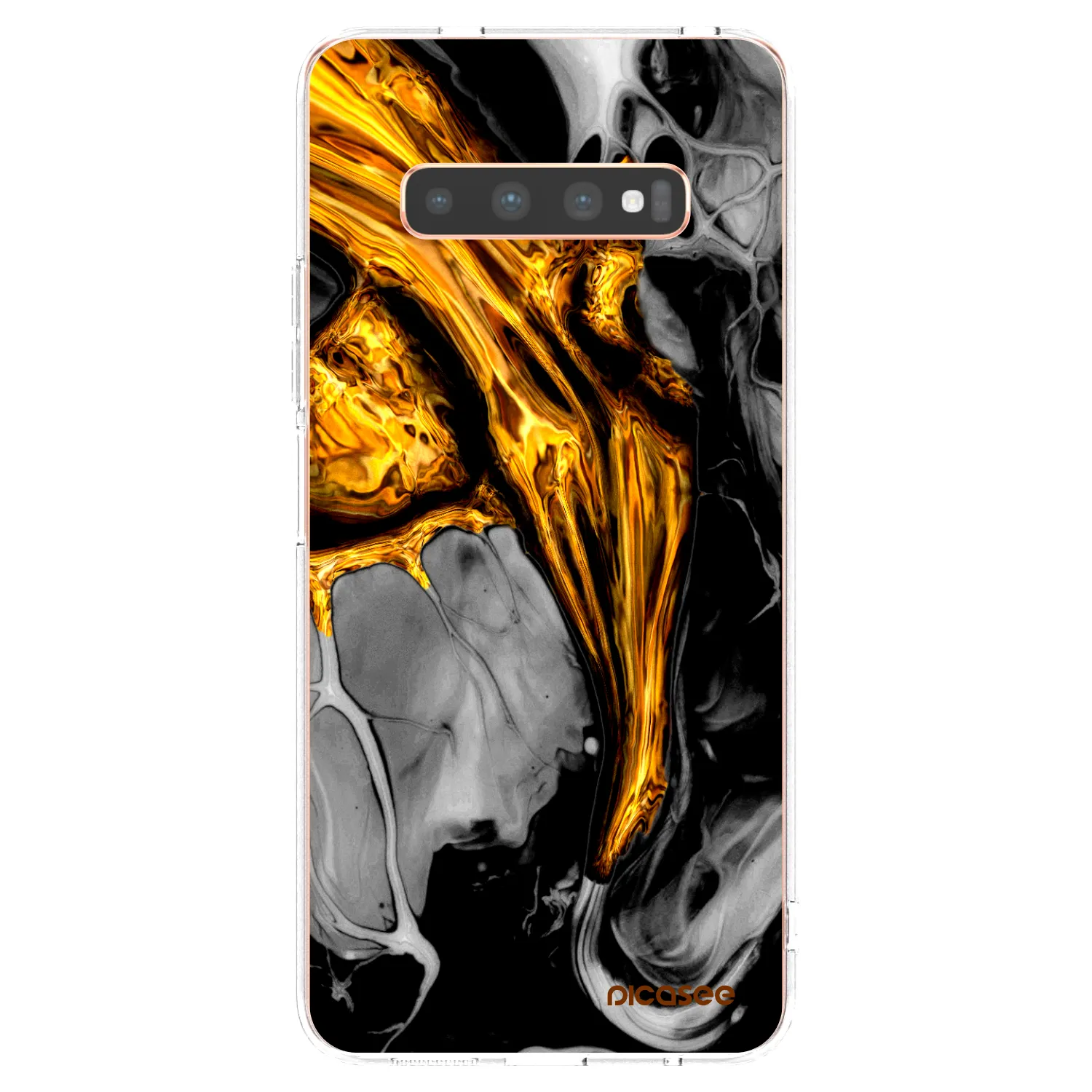 Picasee silikonska prozirna maskica za Samsung Galaxy S10 Plus G975 - Black Gold