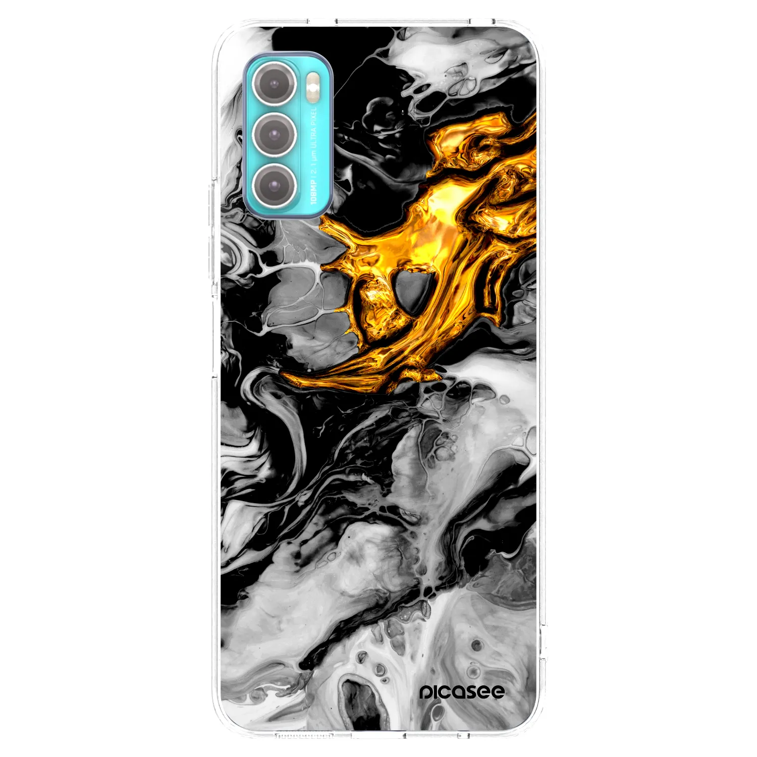Picasee silikonska prozirna maskica za Motorola Moto G60 - Black Gold 2
