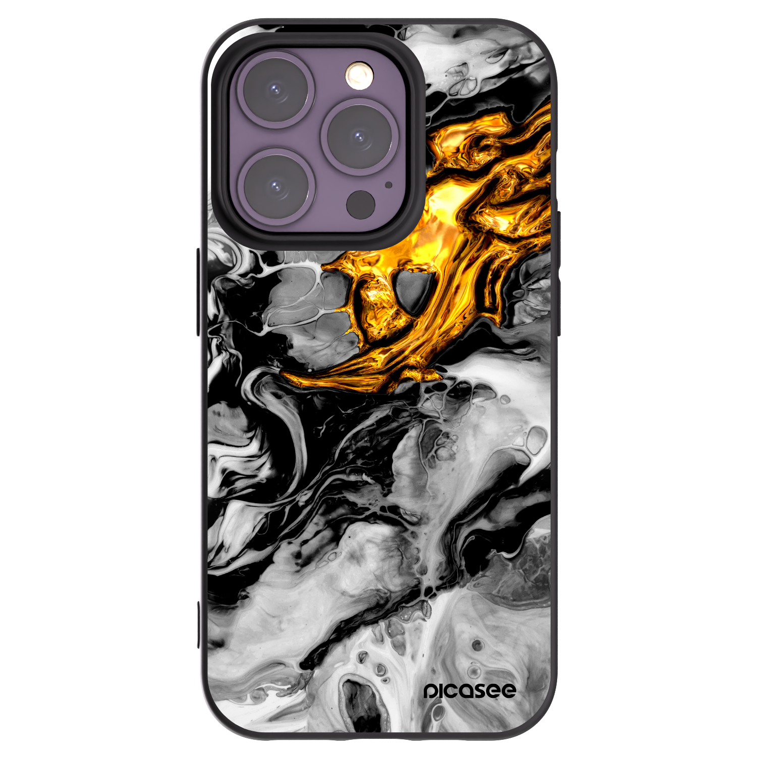 Picasee crna silikonska maskica za Apple iPhone 14 Pro - Black Gold 2