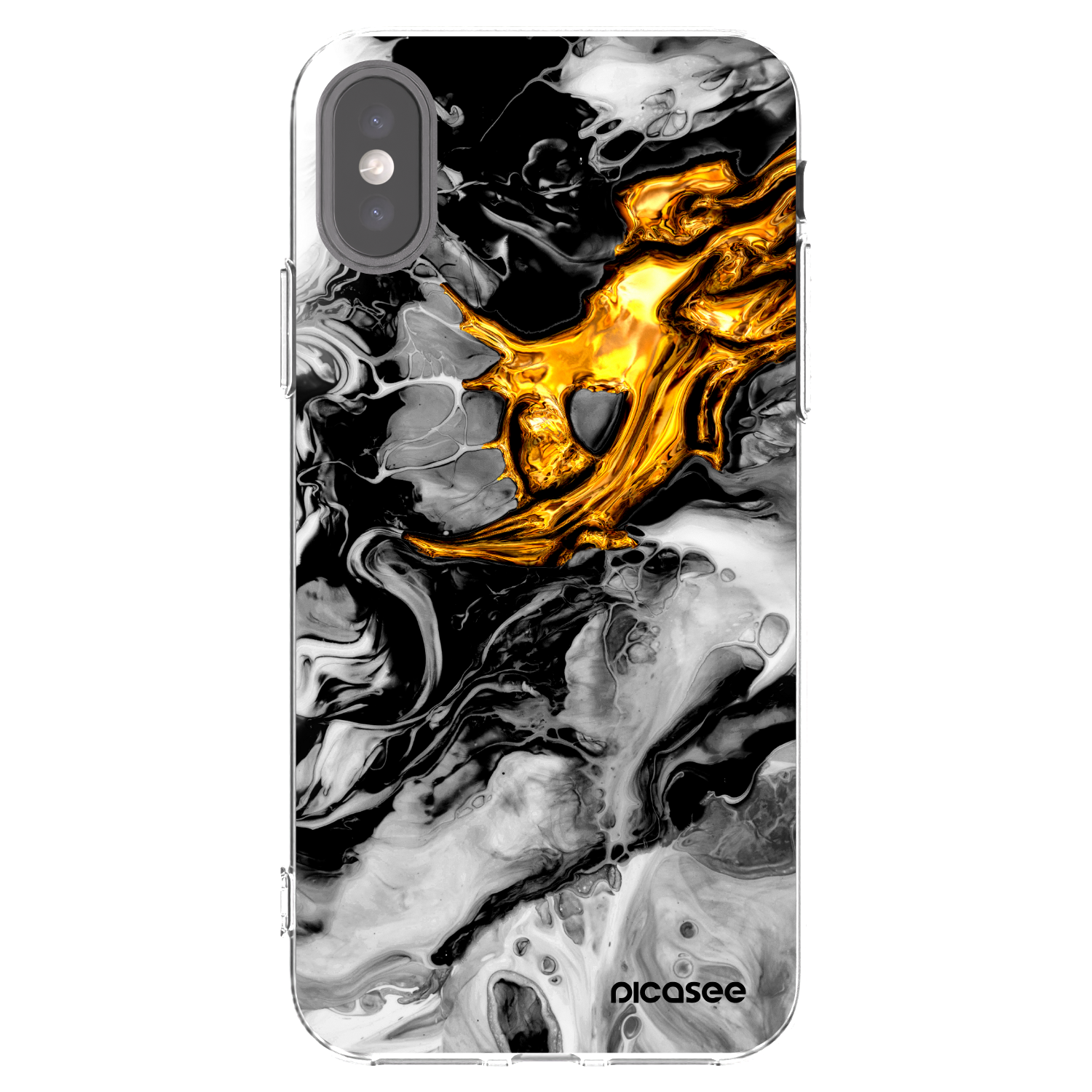 Picasee silikonska prozirna maskica za Apple iPhone X/XS - Black Gold 2