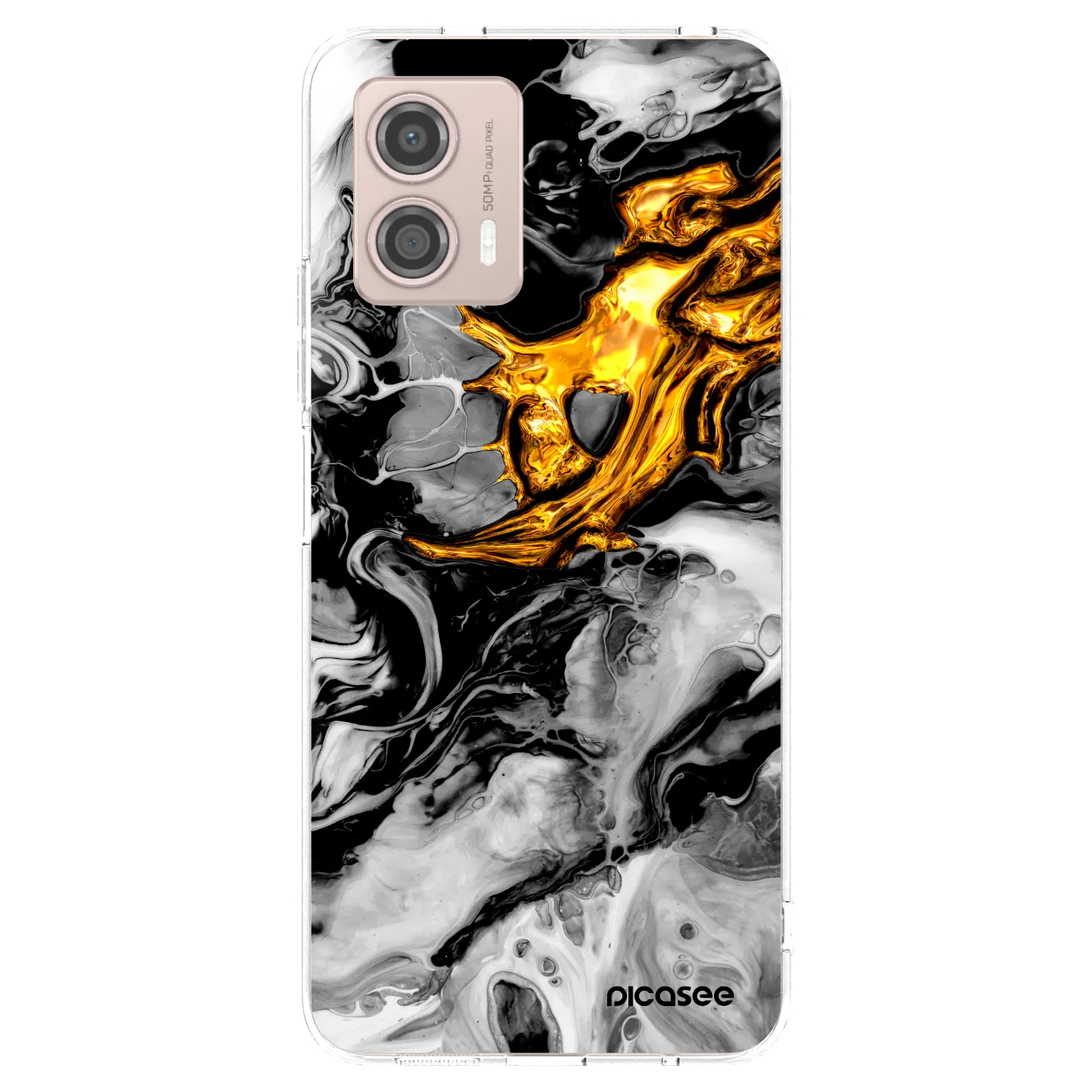 Picasee silikonska prozirna maskica za Motorola Moto G53 5G - Black Gold 2