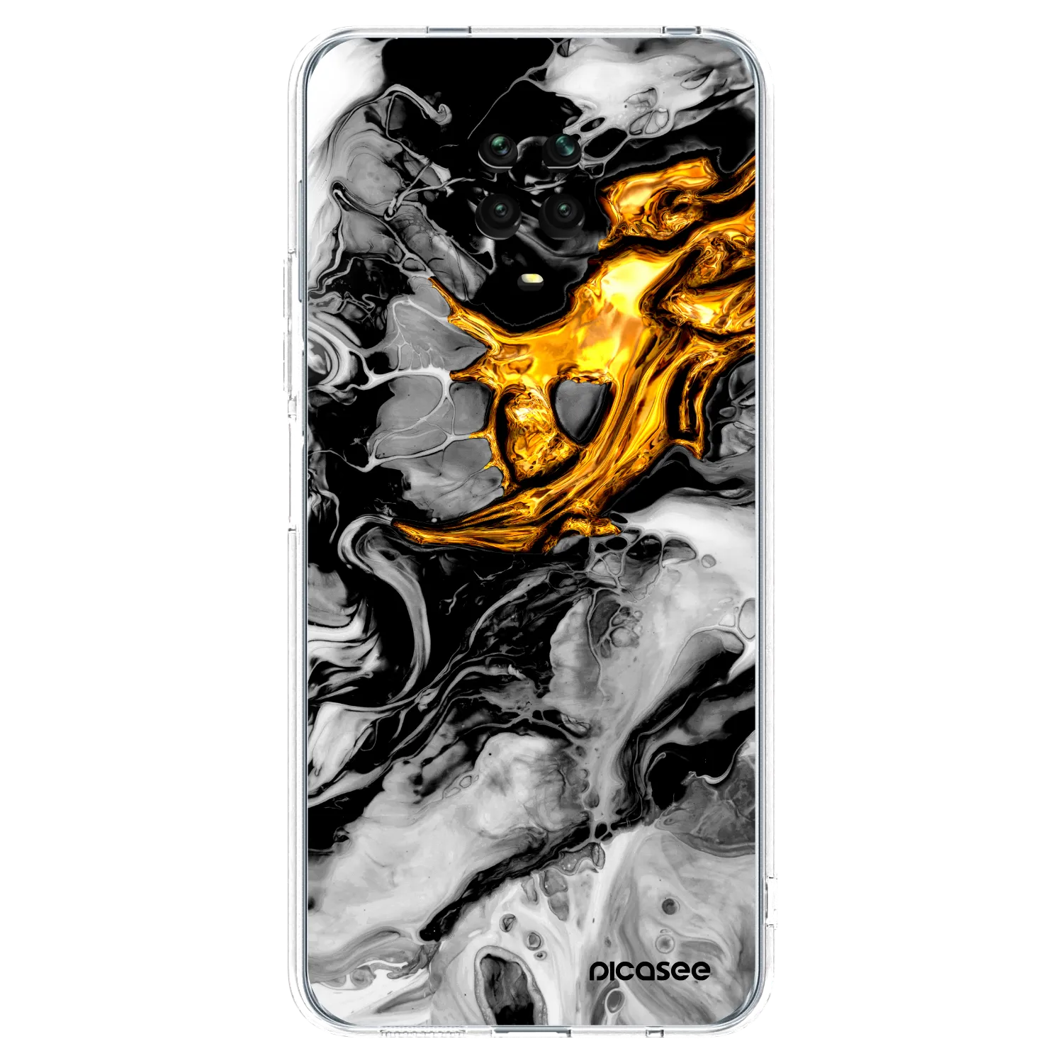 Picasee silikonska prozirna maskica za Xiaomi Redmi Note 9S - Black Gold 2