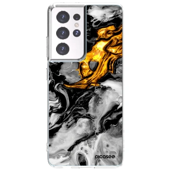 Picasee silikonska prozirna maskica za Samsung Galaxy S21 Ultra 5G G998B - Black Gold 2