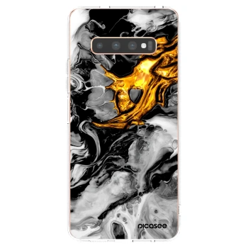 Picasee silikonska prozirna maskica za Samsung Galaxy S10 Plus G975 - Black Gold 2