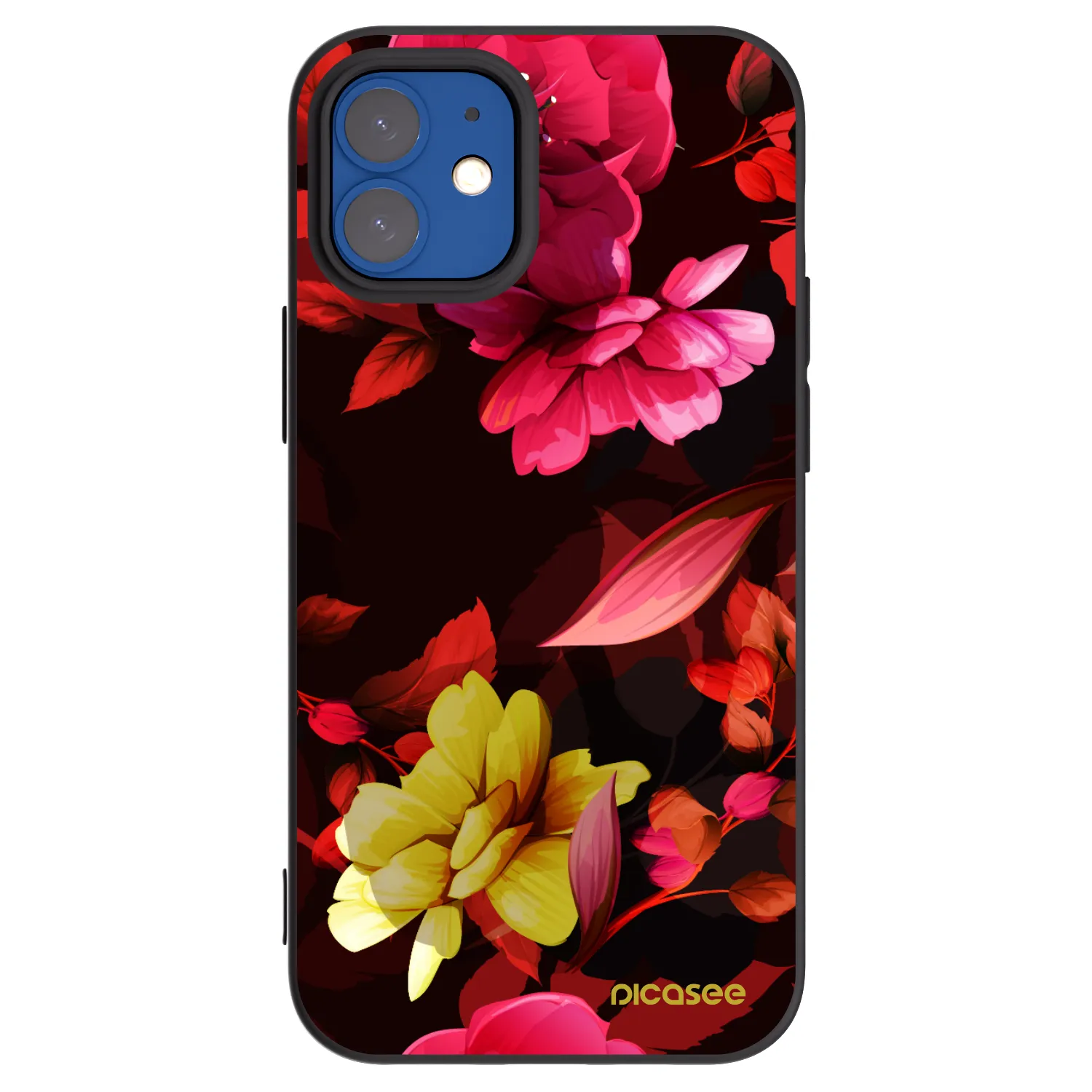 Picasee crna silikonska maskica za Apple iPhone 12 mini - Dark Peonny