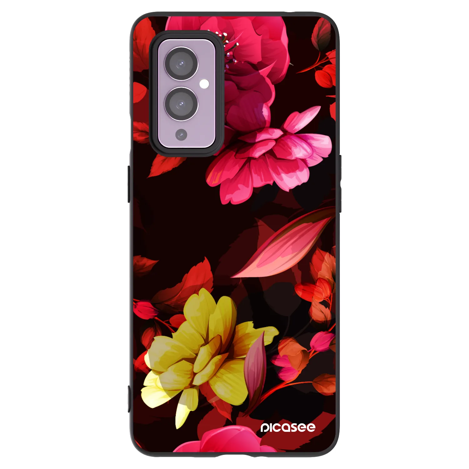 Picasee crna silikonska maskica za OnePlus 9 - Dark Peonny