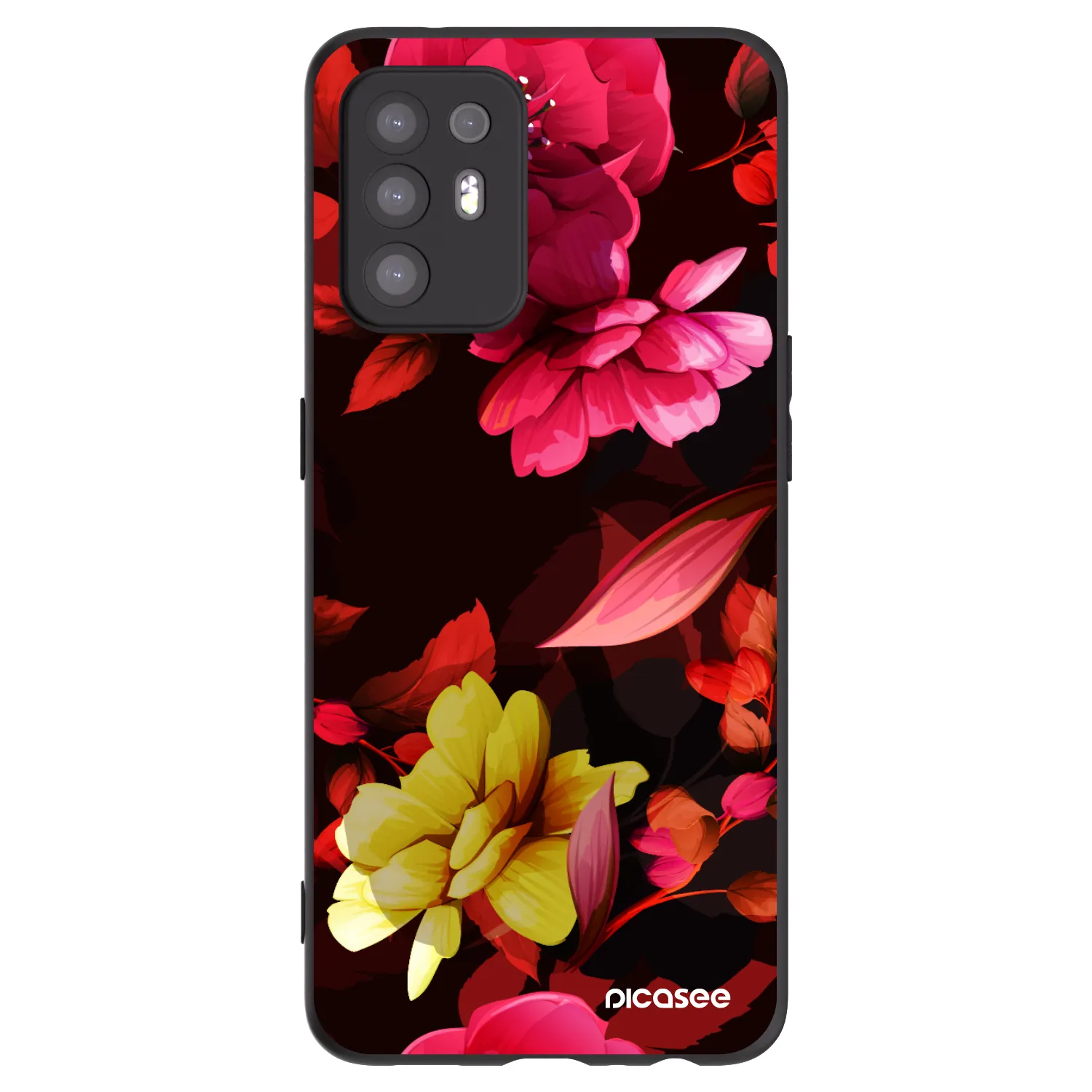Picasee crna silikonska maskica za OPPO A94 5G - Dark Peonny