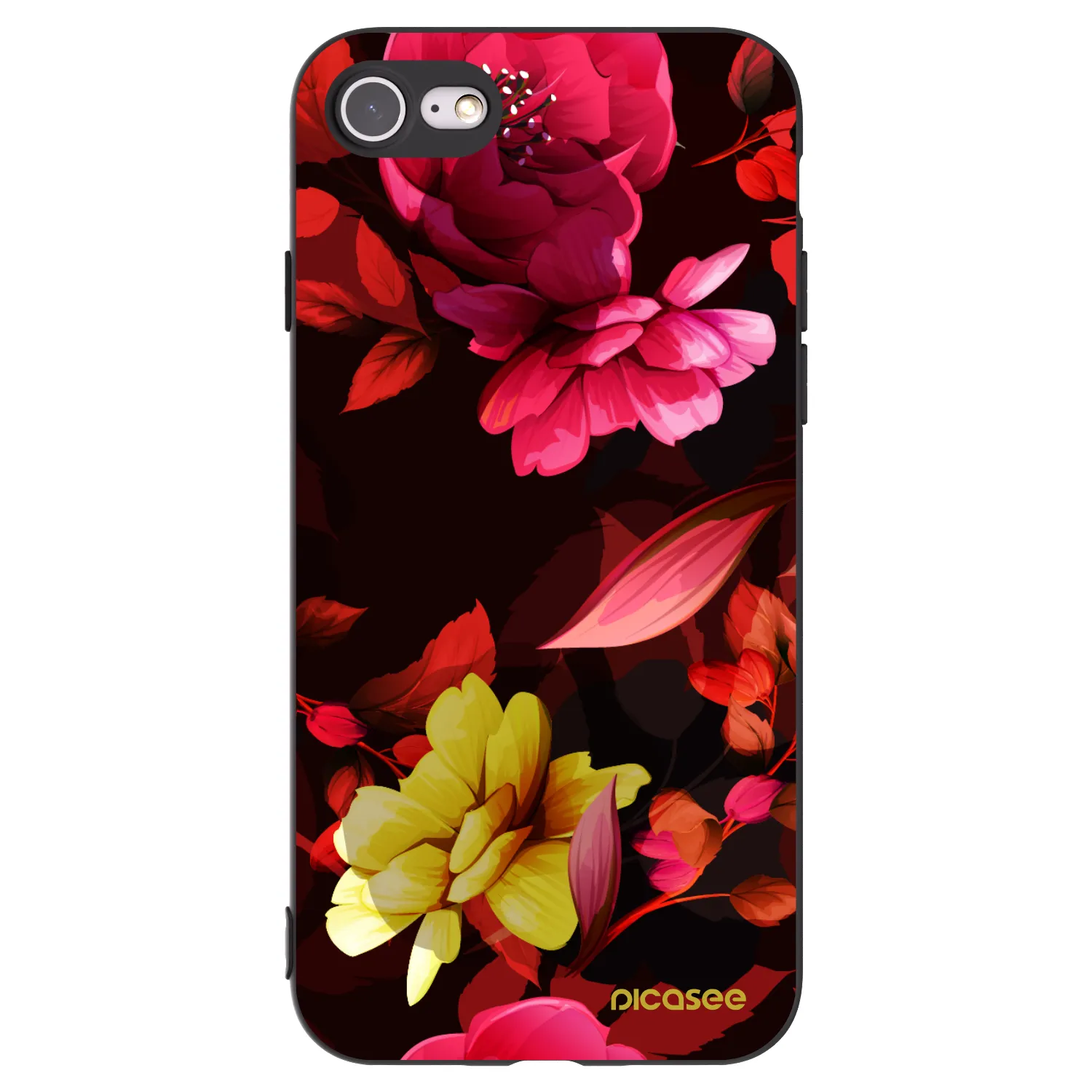 Picasee crna silikonska maskica za Apple iPhone 8 - Dark Peonny