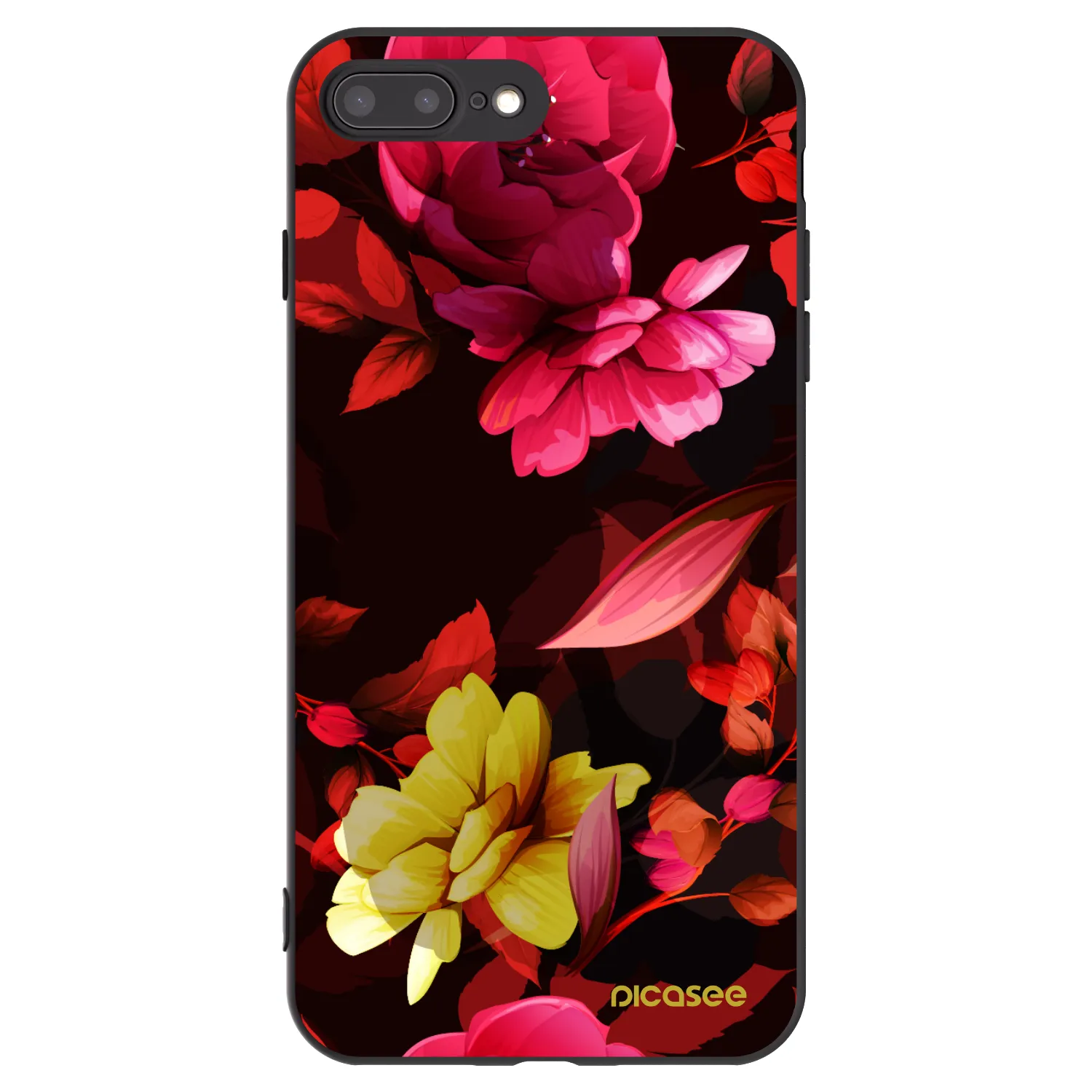 Picasee crna silikonska maskica za Apple iPhone 8 Plus - Dark Peonny