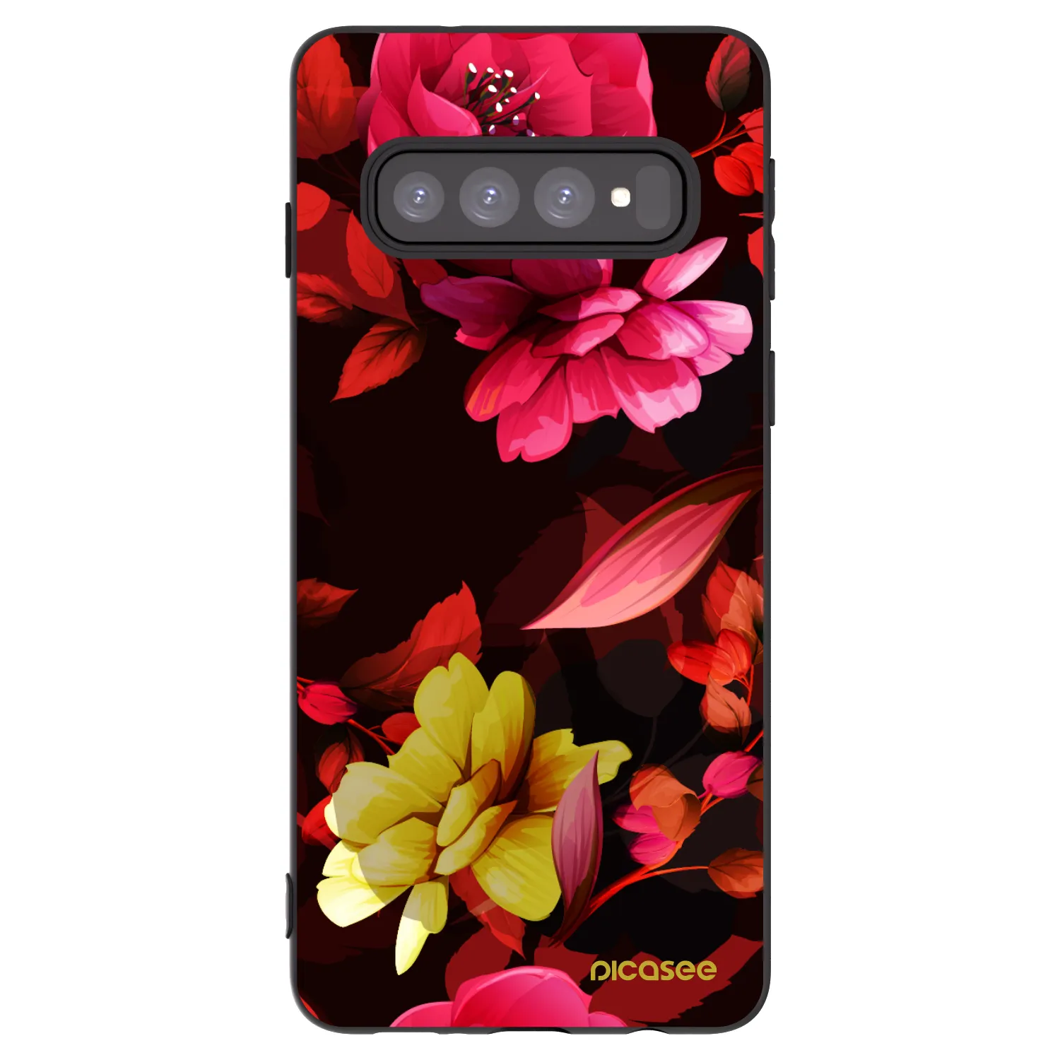 Picasee crna silikonska maskica za Samsung Galaxy S10 G973 - Dark Peonny