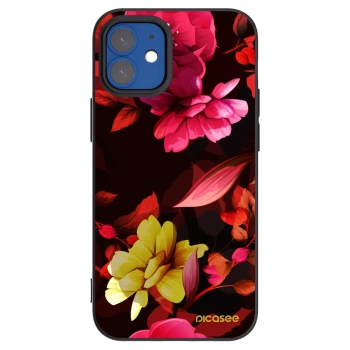 Picasee crna silikonska maskica za Apple iPhone 12 mini - Dark Peonny