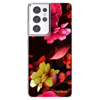 Picasee silikonska prozirna maskica za Samsung Galaxy S21 Ultra 5G G998B - Dark Peonny