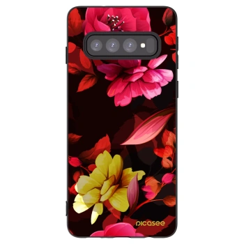 Picasee crna silikonska maskica za Samsung Galaxy S10 G973 - Dark Peonny