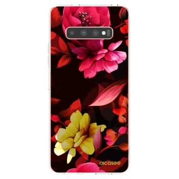 Picasee silikonska prozirna maskica za Samsung Galaxy S10 Plus G975 - Dark Peonny