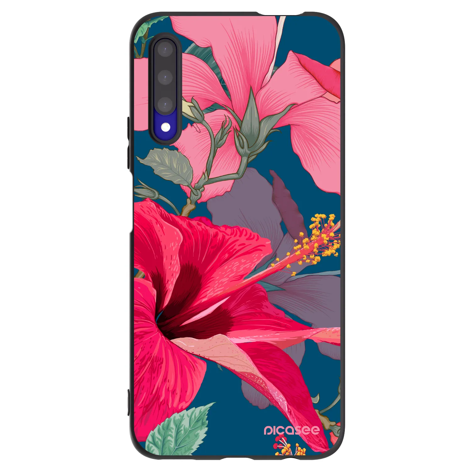 Picasee crna silikonska maskica za Honor 9X Pro - Hibiscus