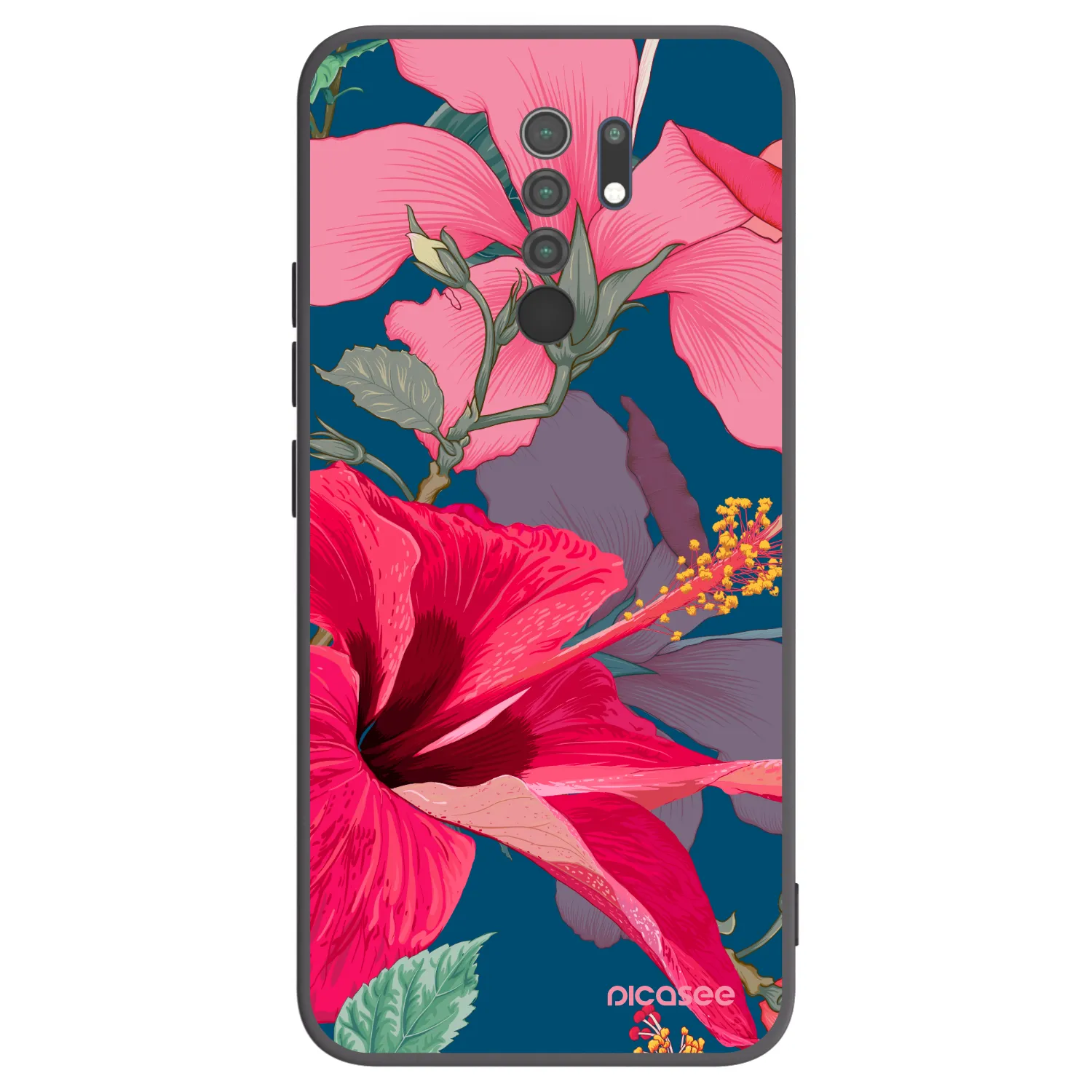 Picasee crna silikonska maskica za Xiaomi Redmi 9 - Hibiscus