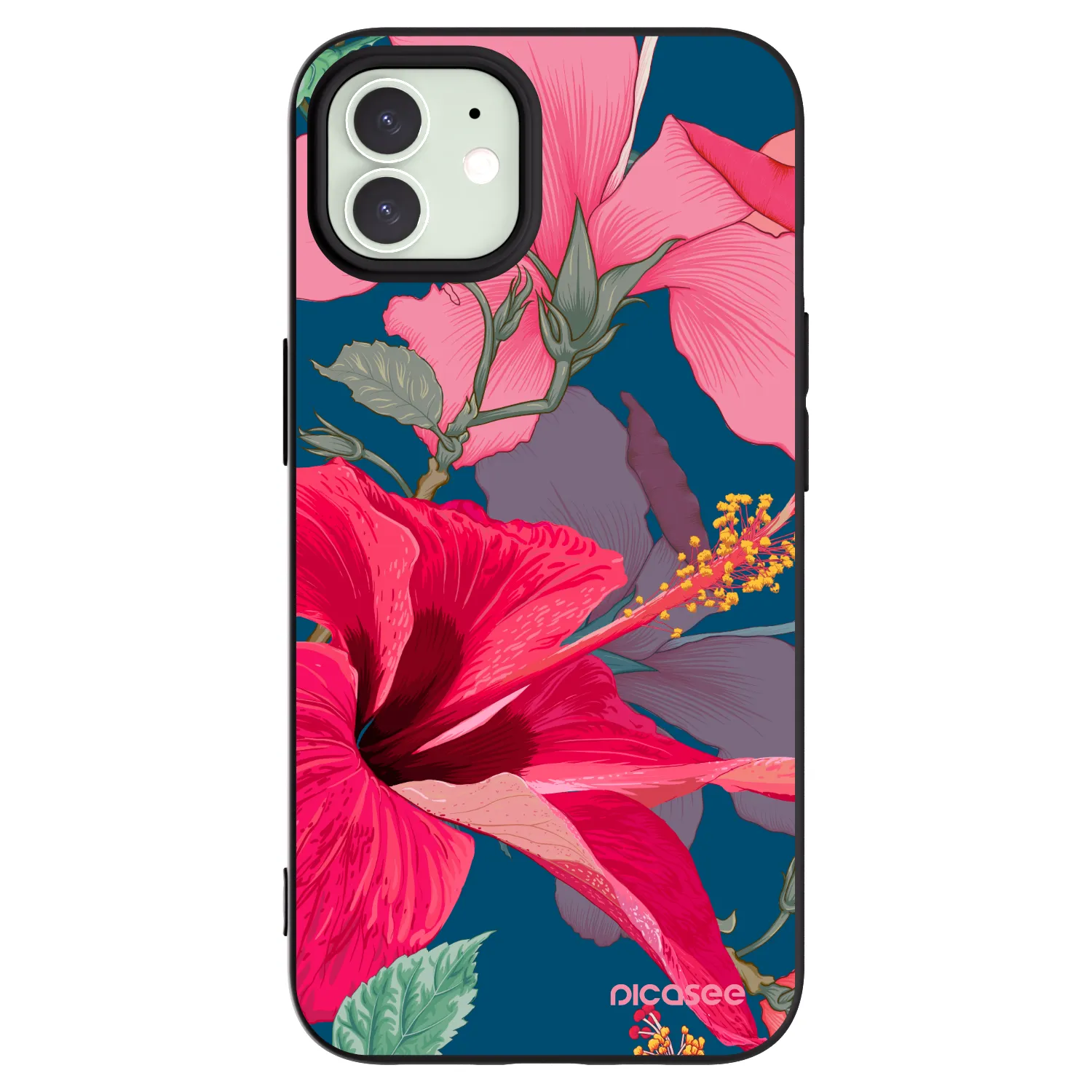Picasee crna silikonska maskica za Apple iPhone 12 - Hibiscus