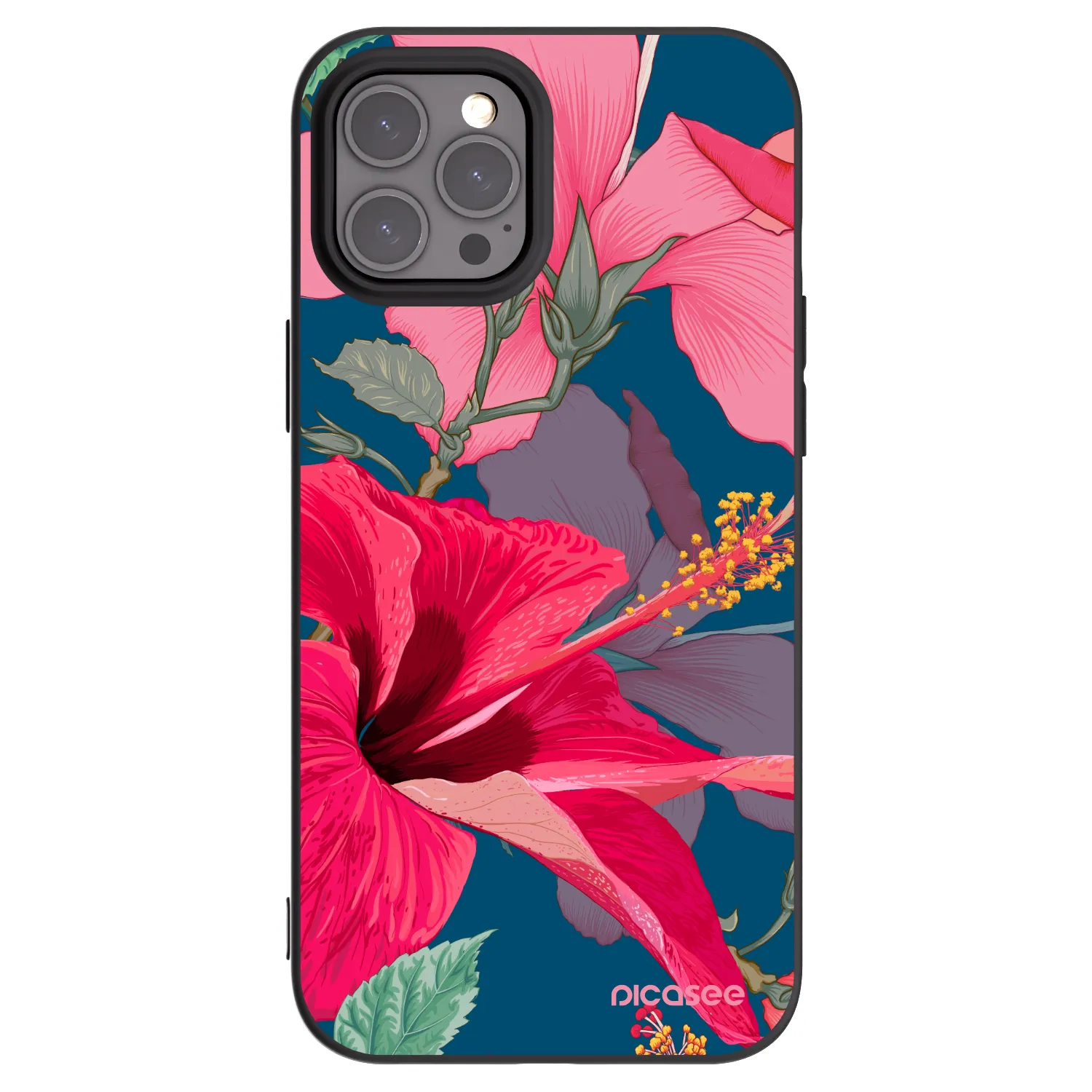Picasee crna silikonska maskica za Apple iPhone 12 Pro Max - Hibiscus