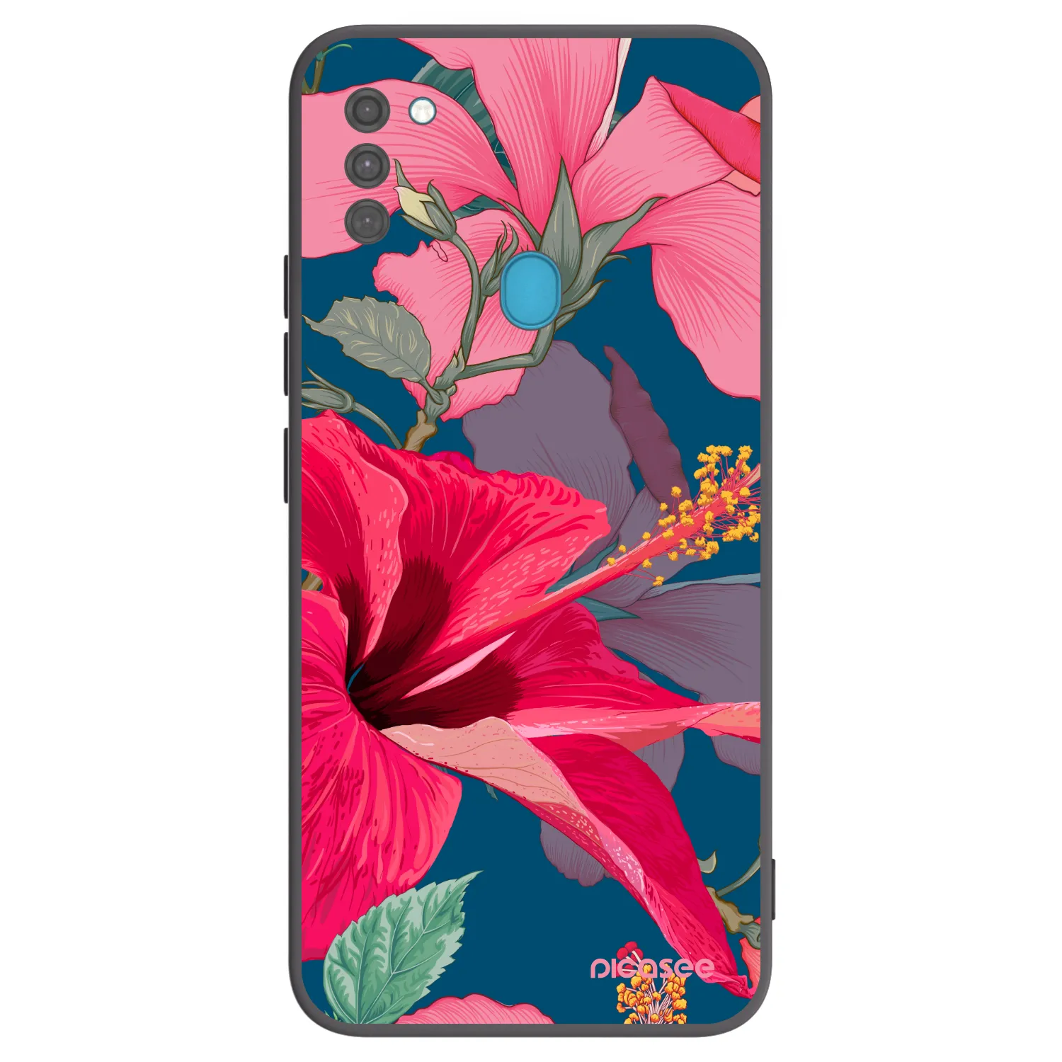 Picasee crna silikonska maskica za Samsung Galaxy M11 - Hibiscus