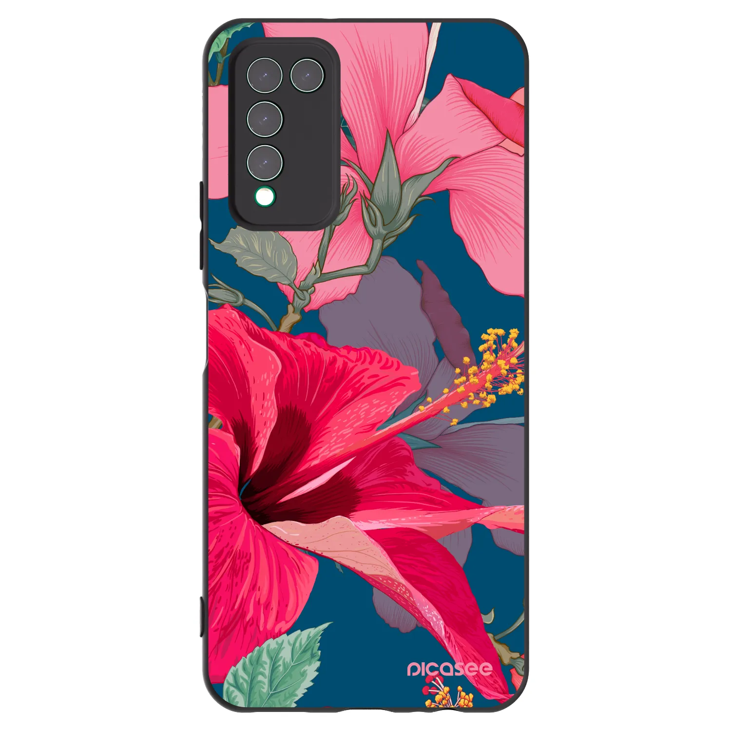 Picasee crna silikonska maskica za Honor 10X Lite - Hibiscus