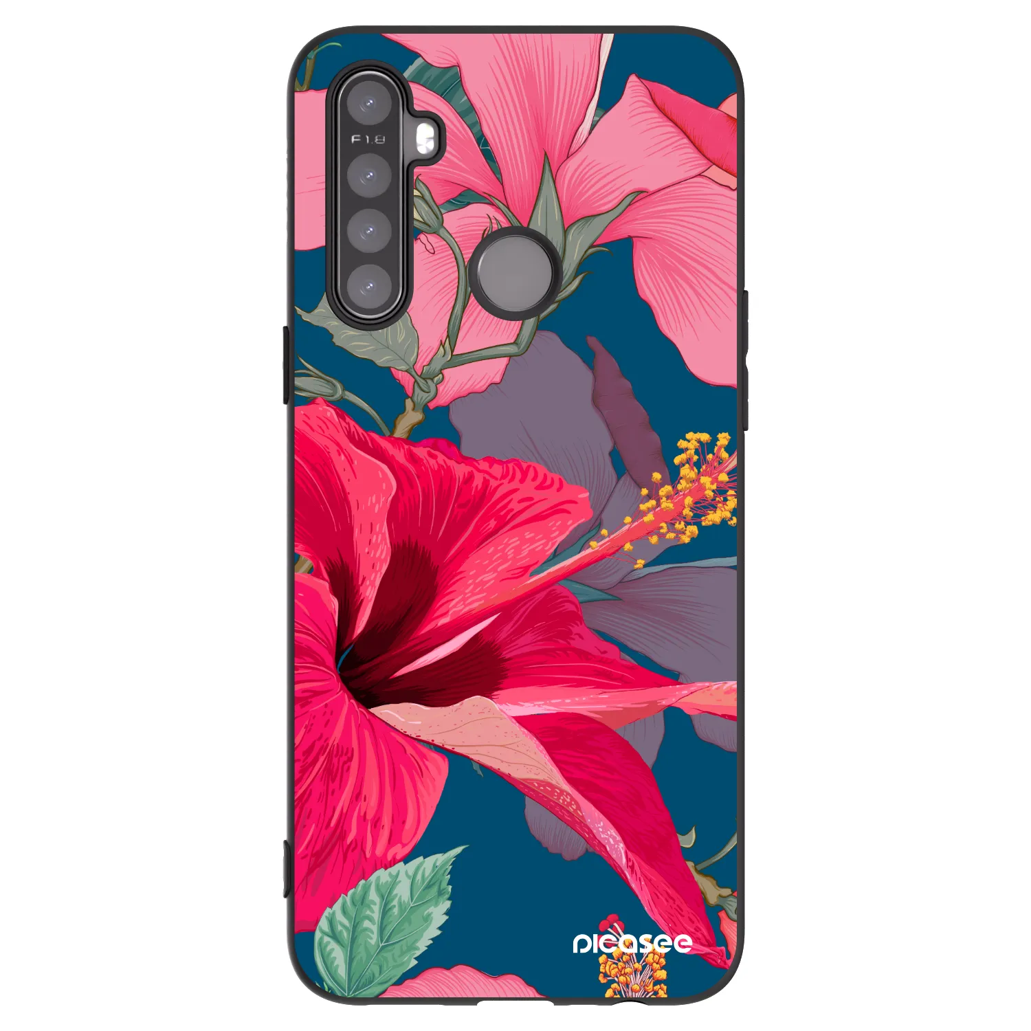 Picasee crna silikonska maskica za Realme 6i - Hibiscus