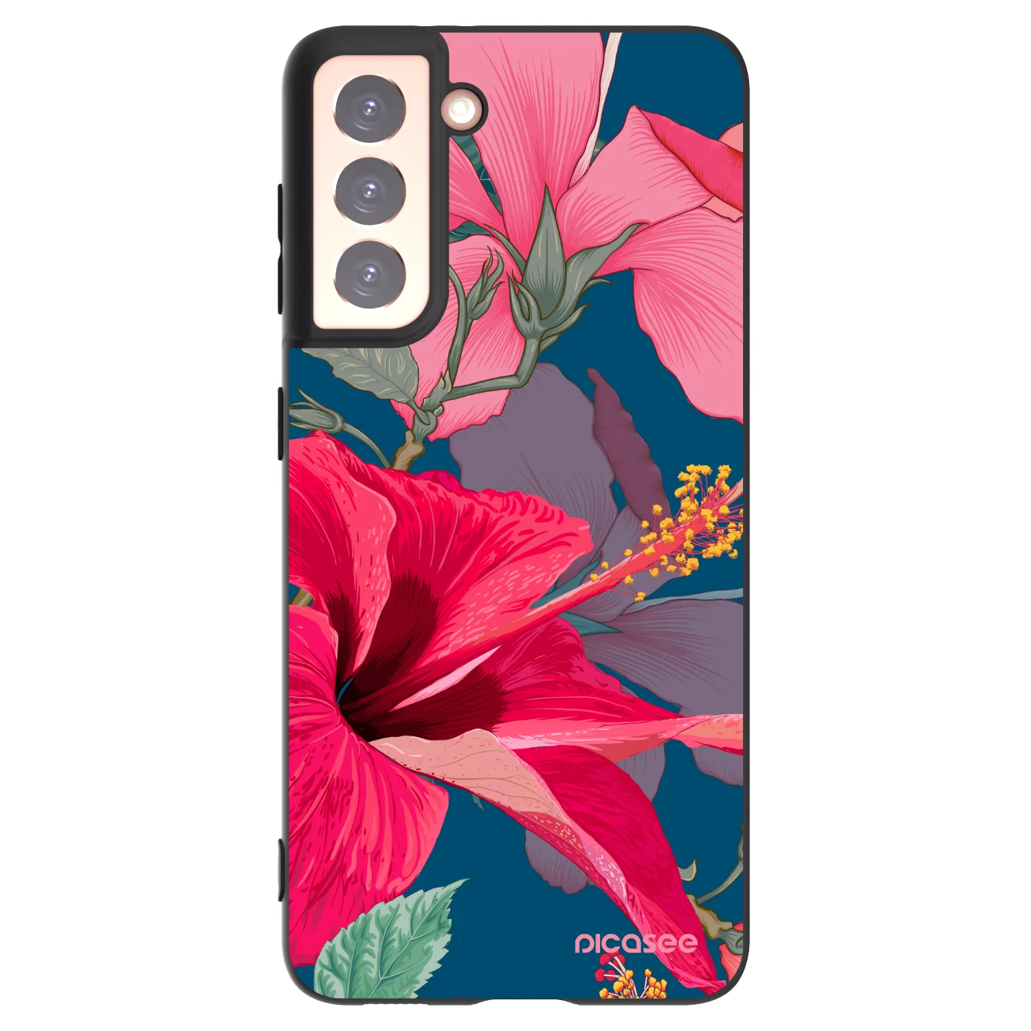 Picasee crna silikonska maskica za Samsung Galaxy S21 5G G991B - Hibiscus