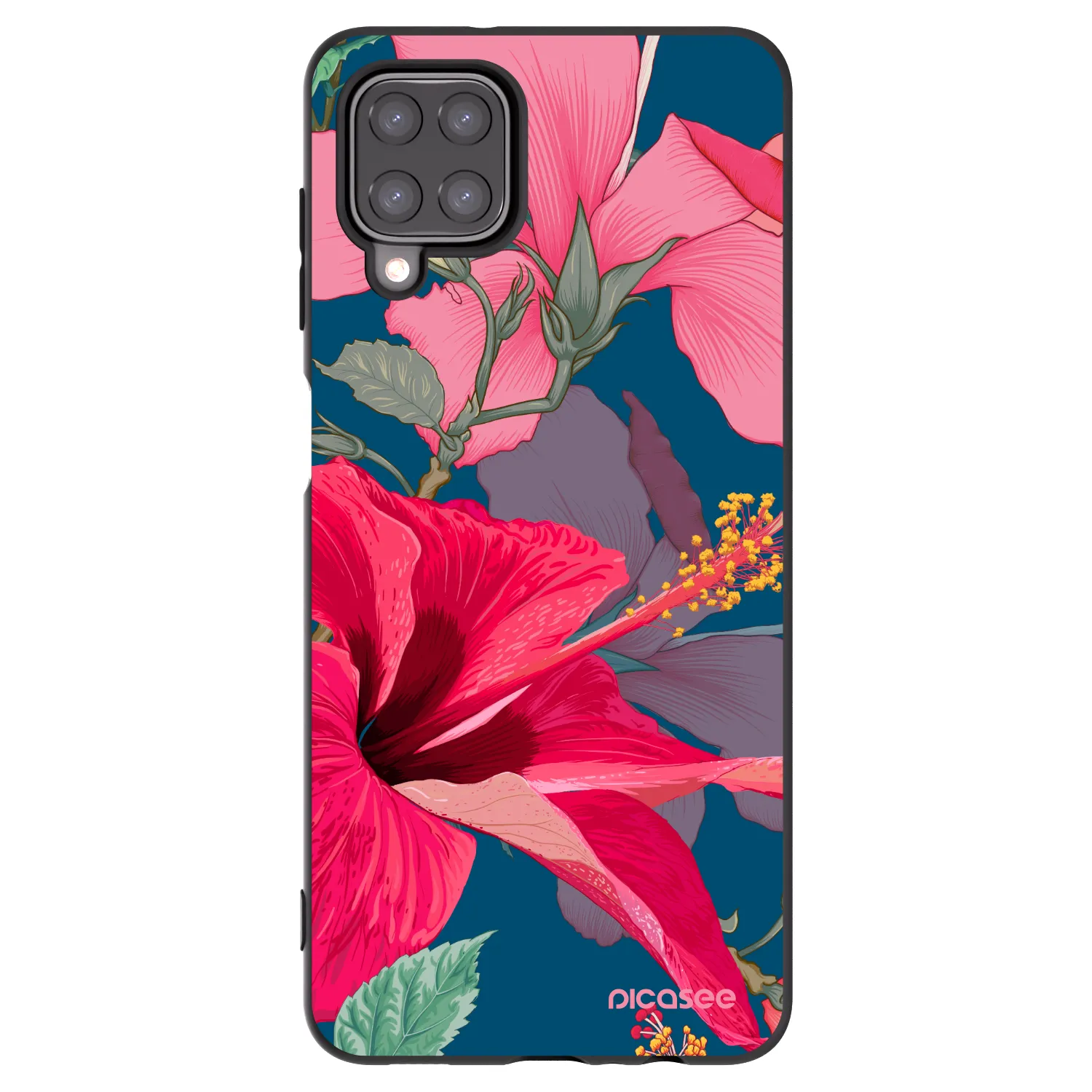 Picasee crna silikonska maskica za Samsung Galaxy A12 A125F - Hibiscus
