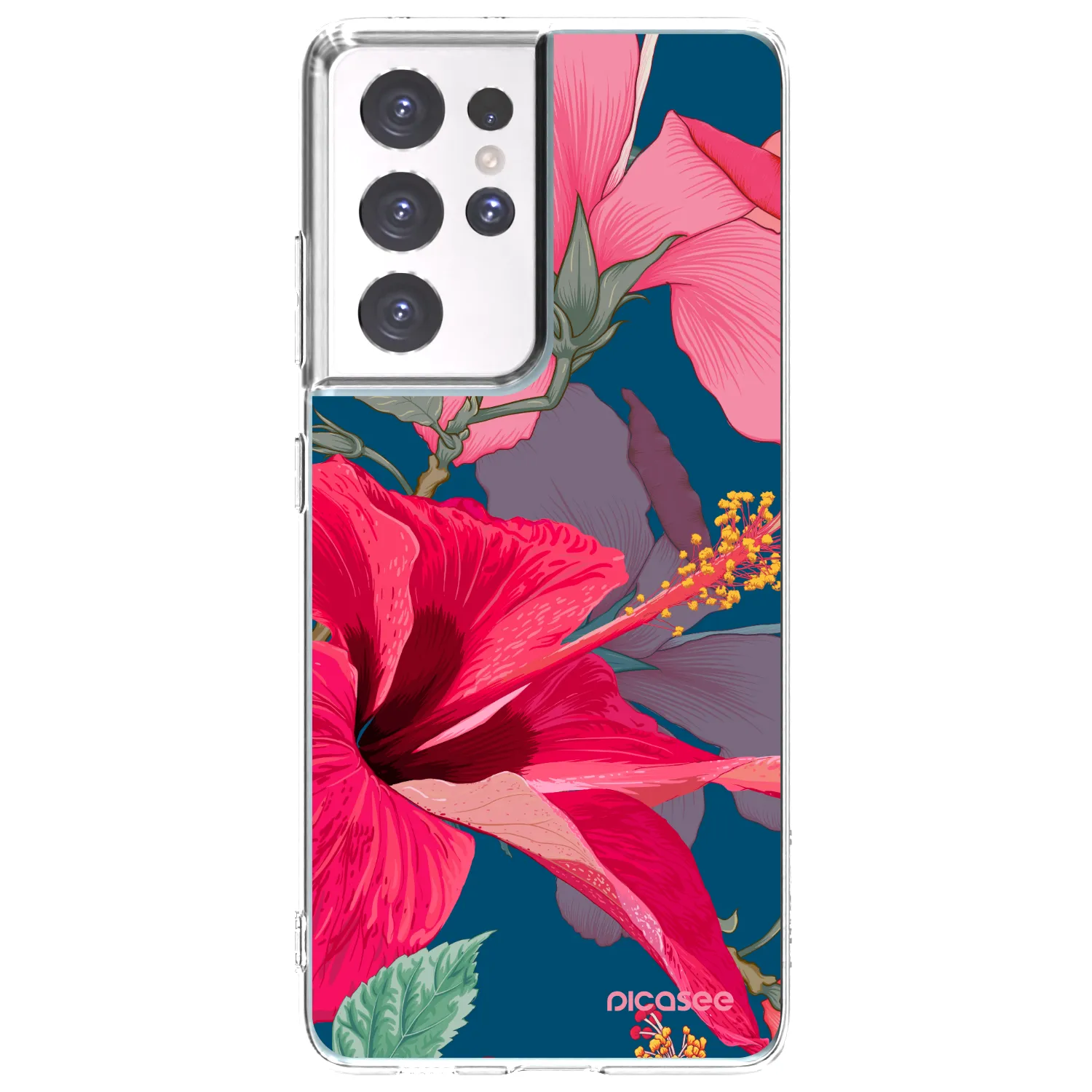 Picasee silikonska prozirna maskica za Samsung Galaxy S21 Ultra 5G G998B - Hibiscus