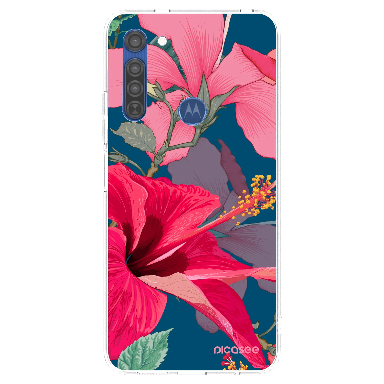 Picasee silikonska prozirna maskica za Motorola Moto G8 - Hibiscus