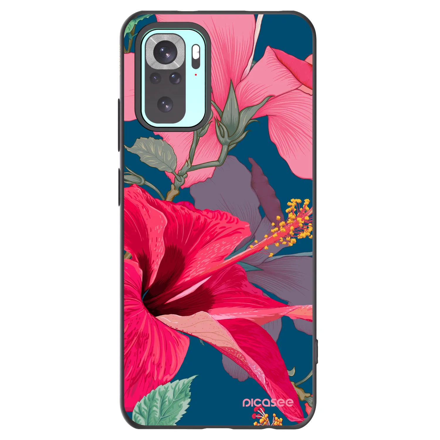 Picasee crna silikonska maskica za Xiaomi Redmi Note 10 Pro - Hibiscus