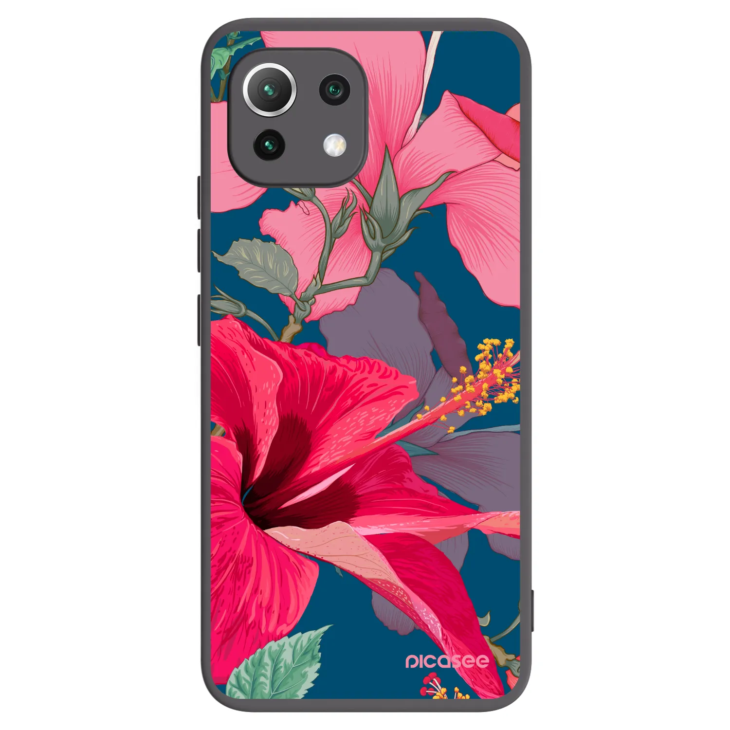 Picasee crna silikonska maskica za Xiaomi Mi 11 Lite - Hibiscus
