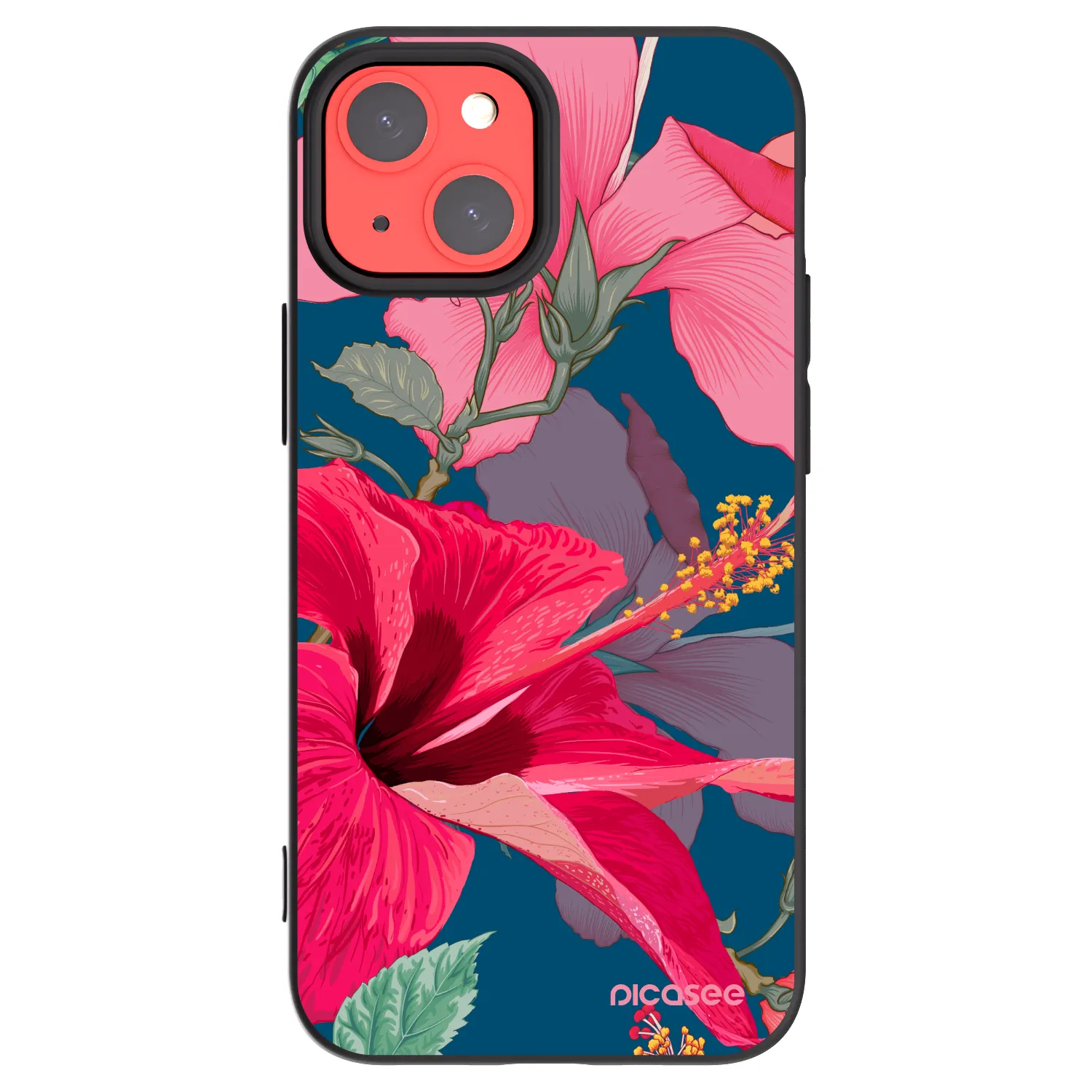 Picasee crna silikonska maskica za Apple iPhone 13 mini - Hibiscus