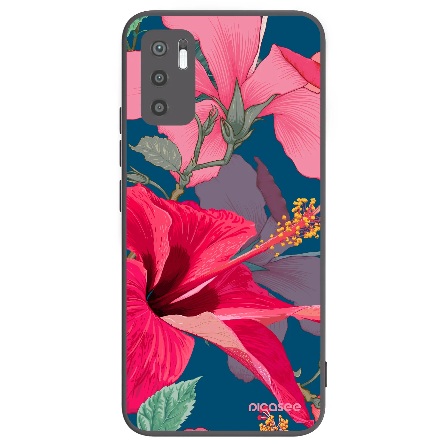 Picasee crna silikonska maskica za Xiaomi Redmi Note 10 5G - Hibiscus