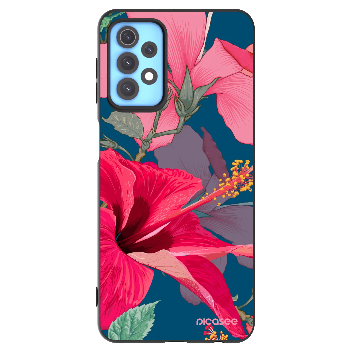Picasee crna silikonska maskica za Samsung Galaxy A32 4G SM-A325F - Hibiscus