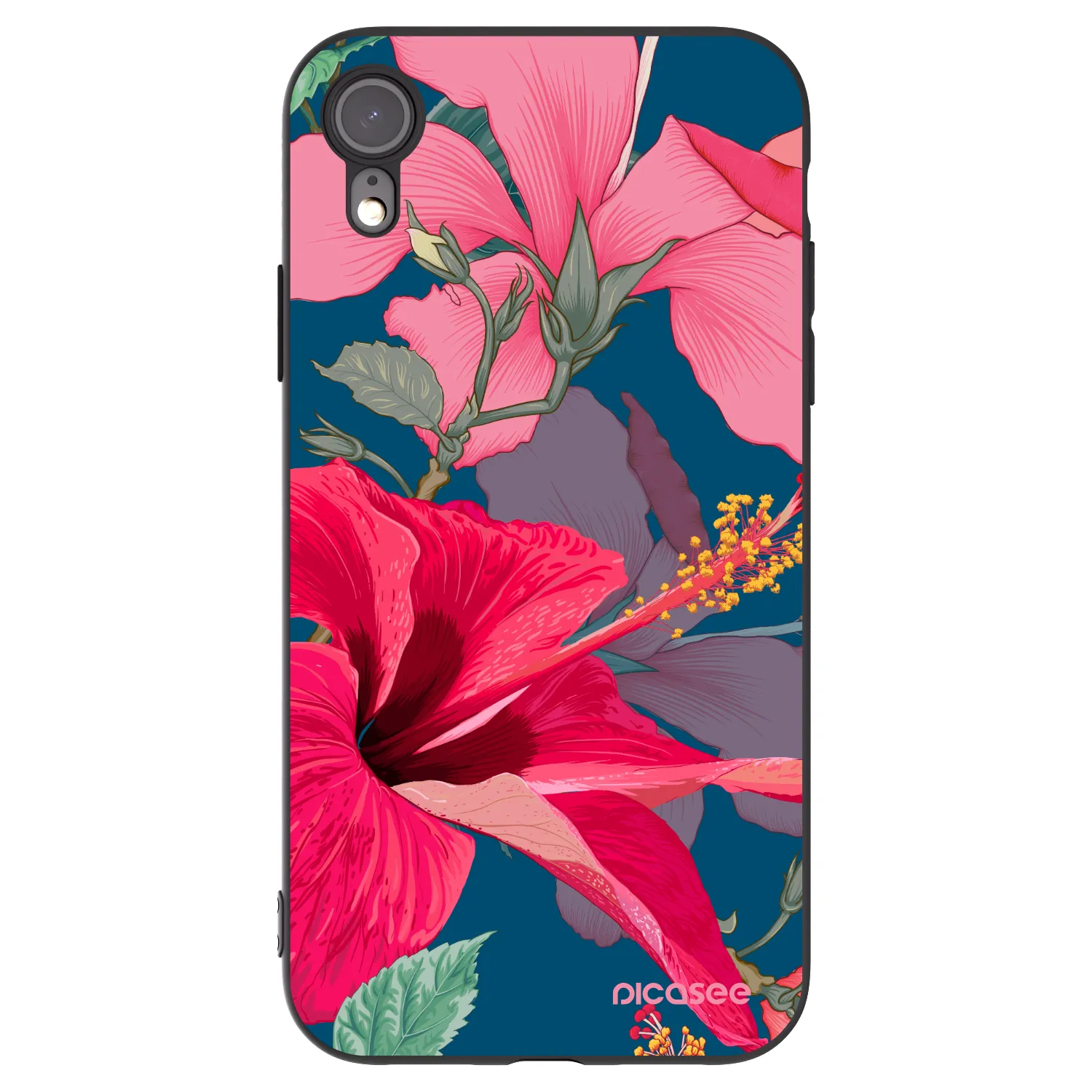 Picasee crna silikonska maskica za Apple iPhone XR - Hibiscus