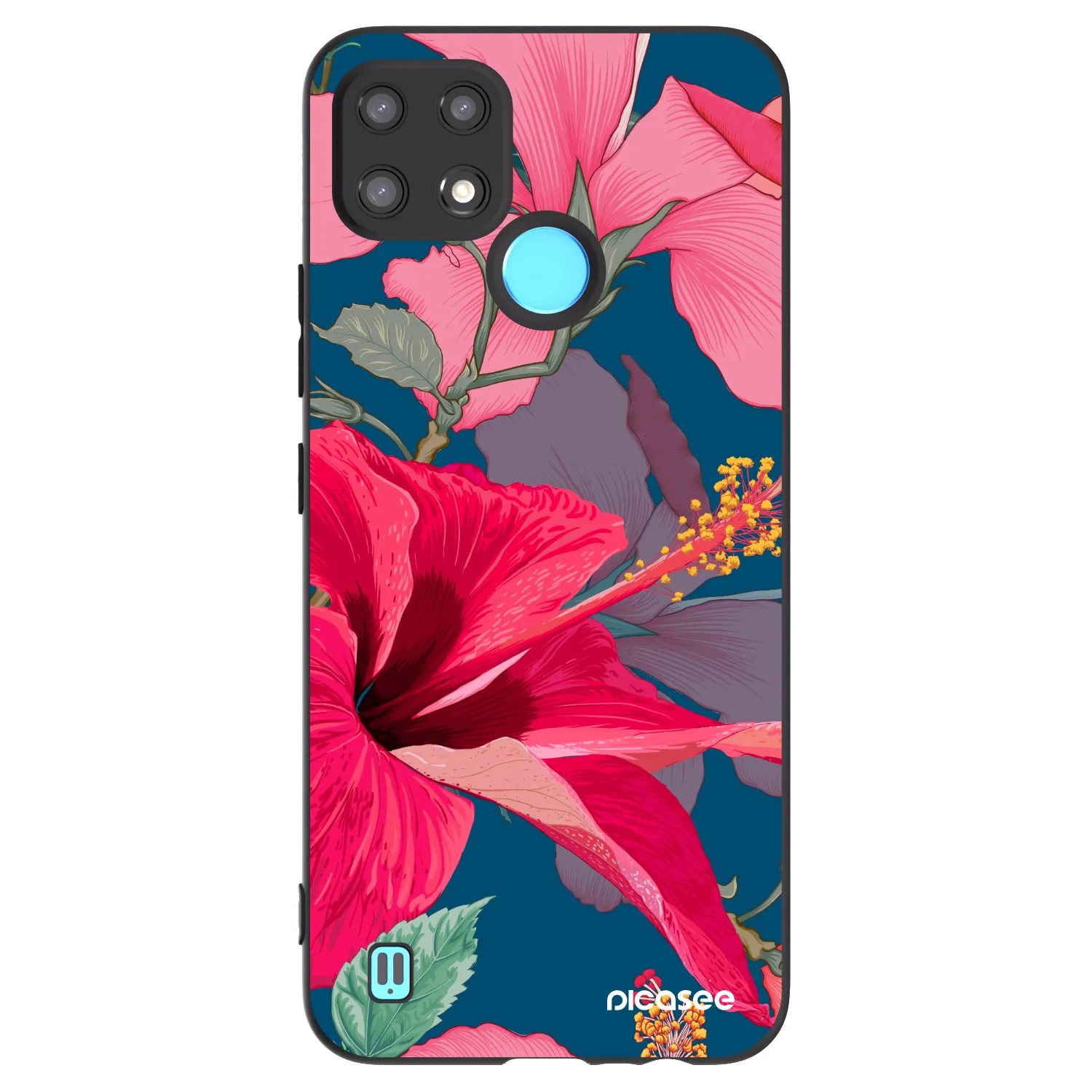 Picasee crna silikonska maskica za Realme C21 - Hibiscus