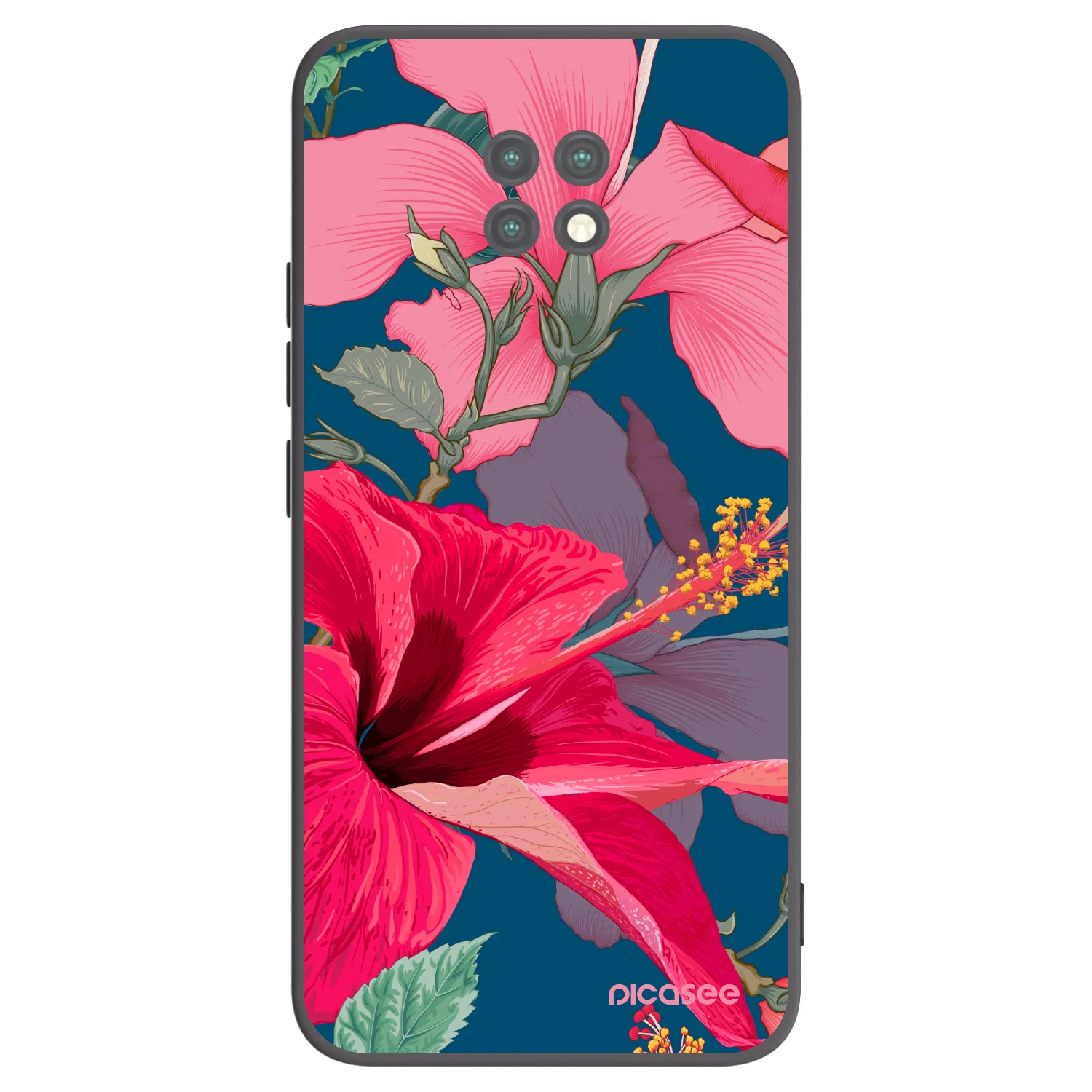 Picasee crna silikonska maskica za Xiaomi Redmi Note 9T - Hibiscus
