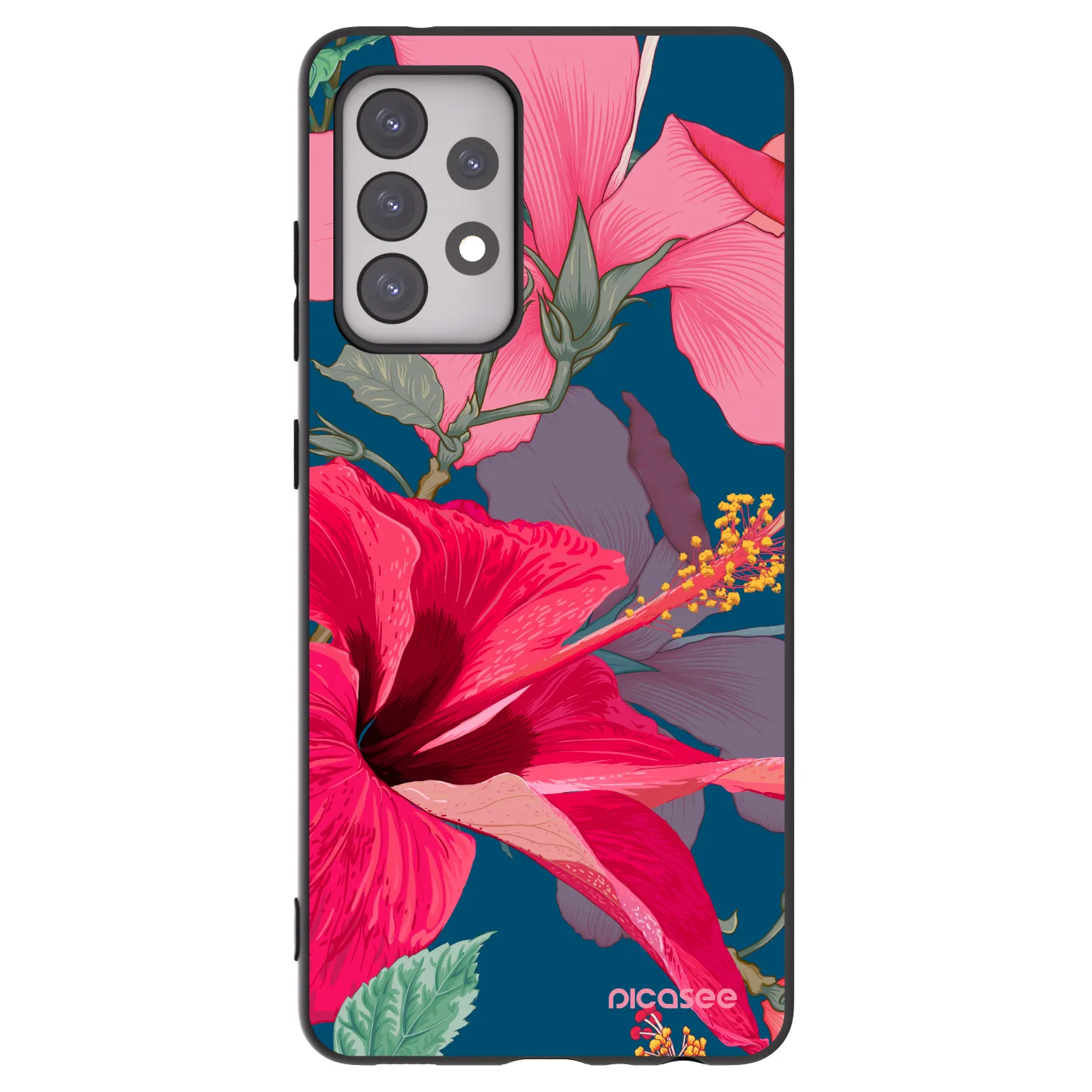 Picasee crna silikonska maskica za Samsung Galaxy A52s 5G A528B - Hibiscus