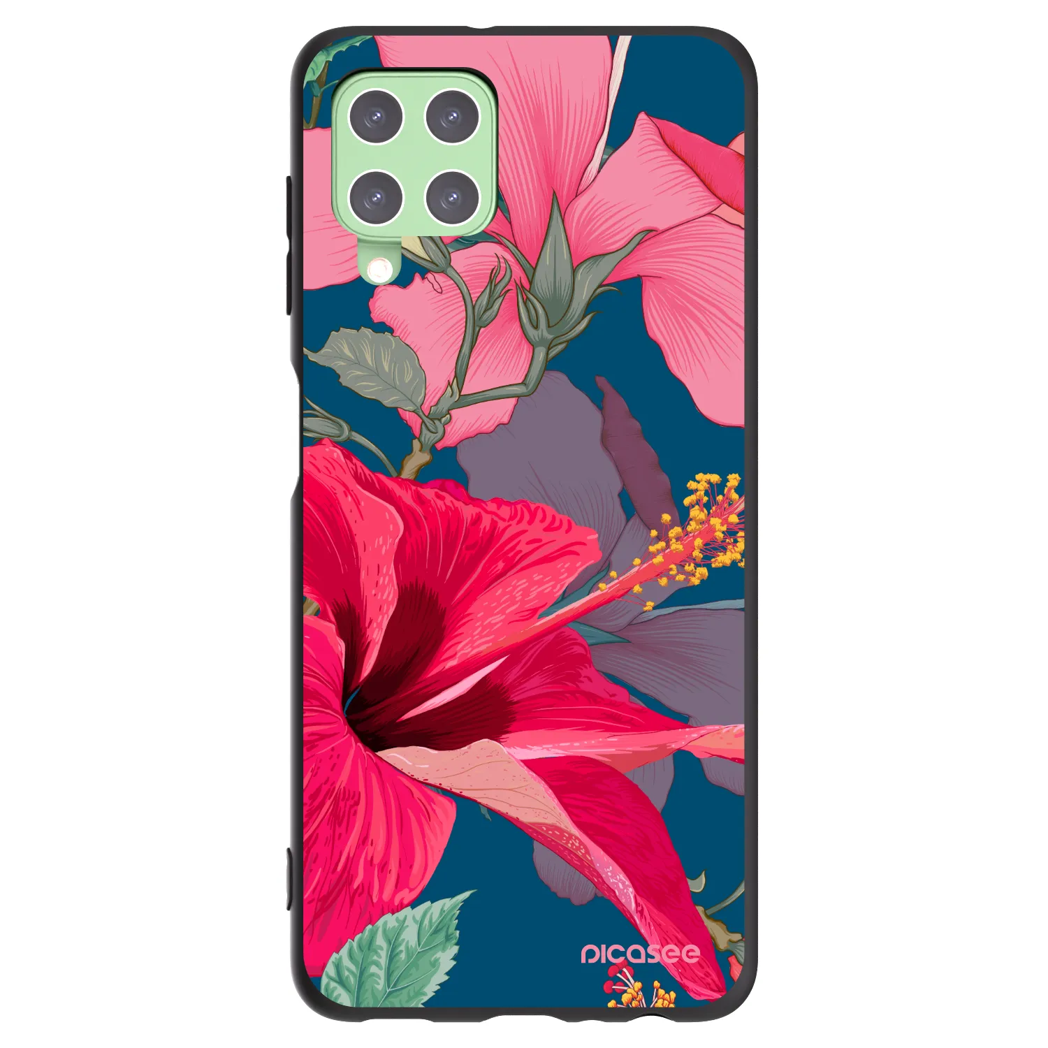 Picasee crna silikonska maskica za Samsung Galaxy A22 A225F 4G - Hibiscus